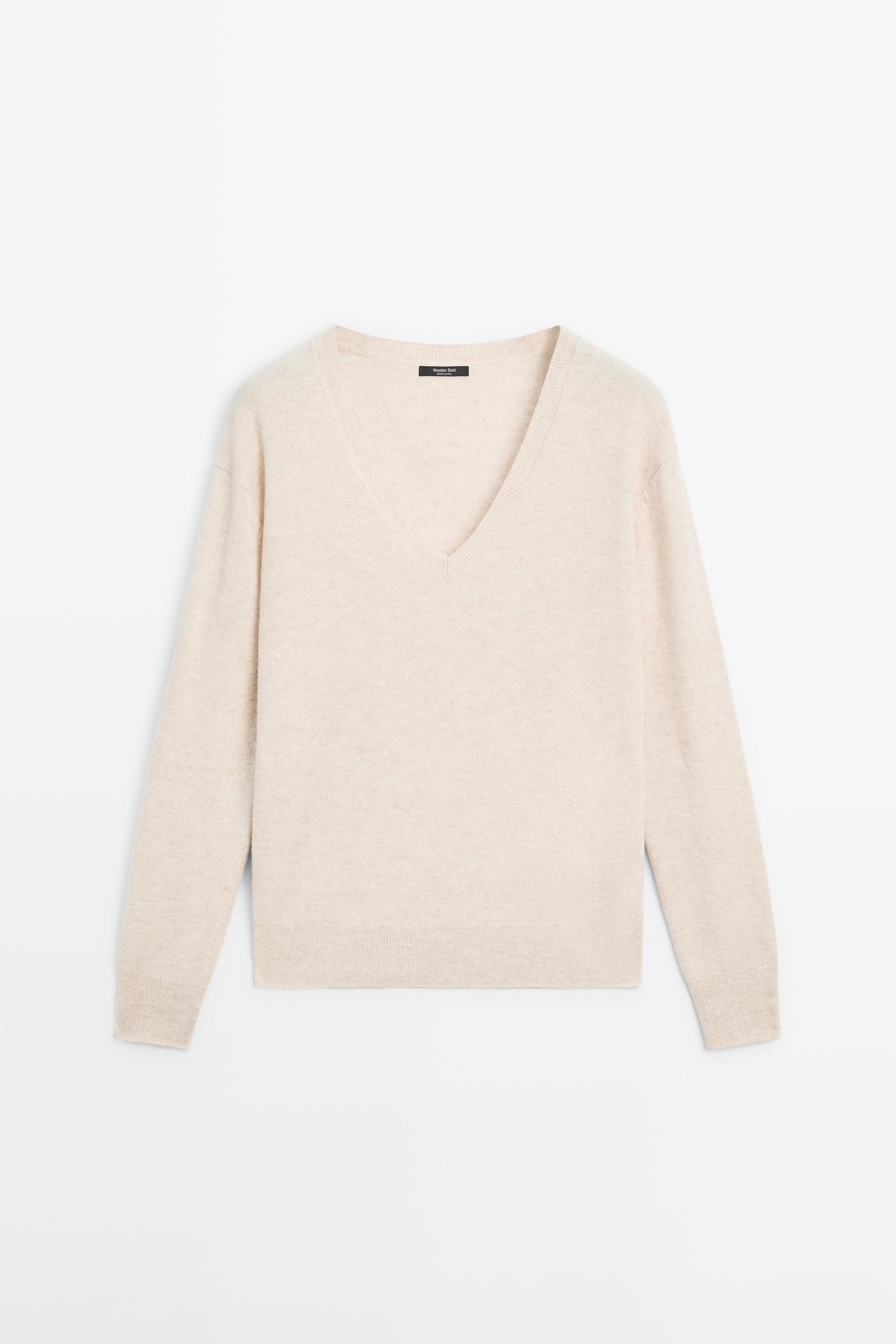 Wool blend V-neck knit sweater