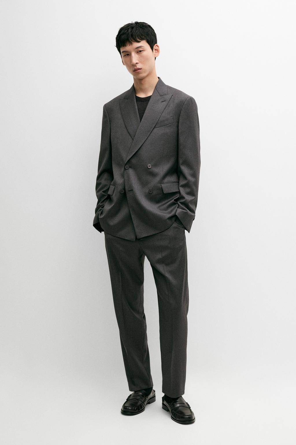 100% cool wool double-breasted suit blazer