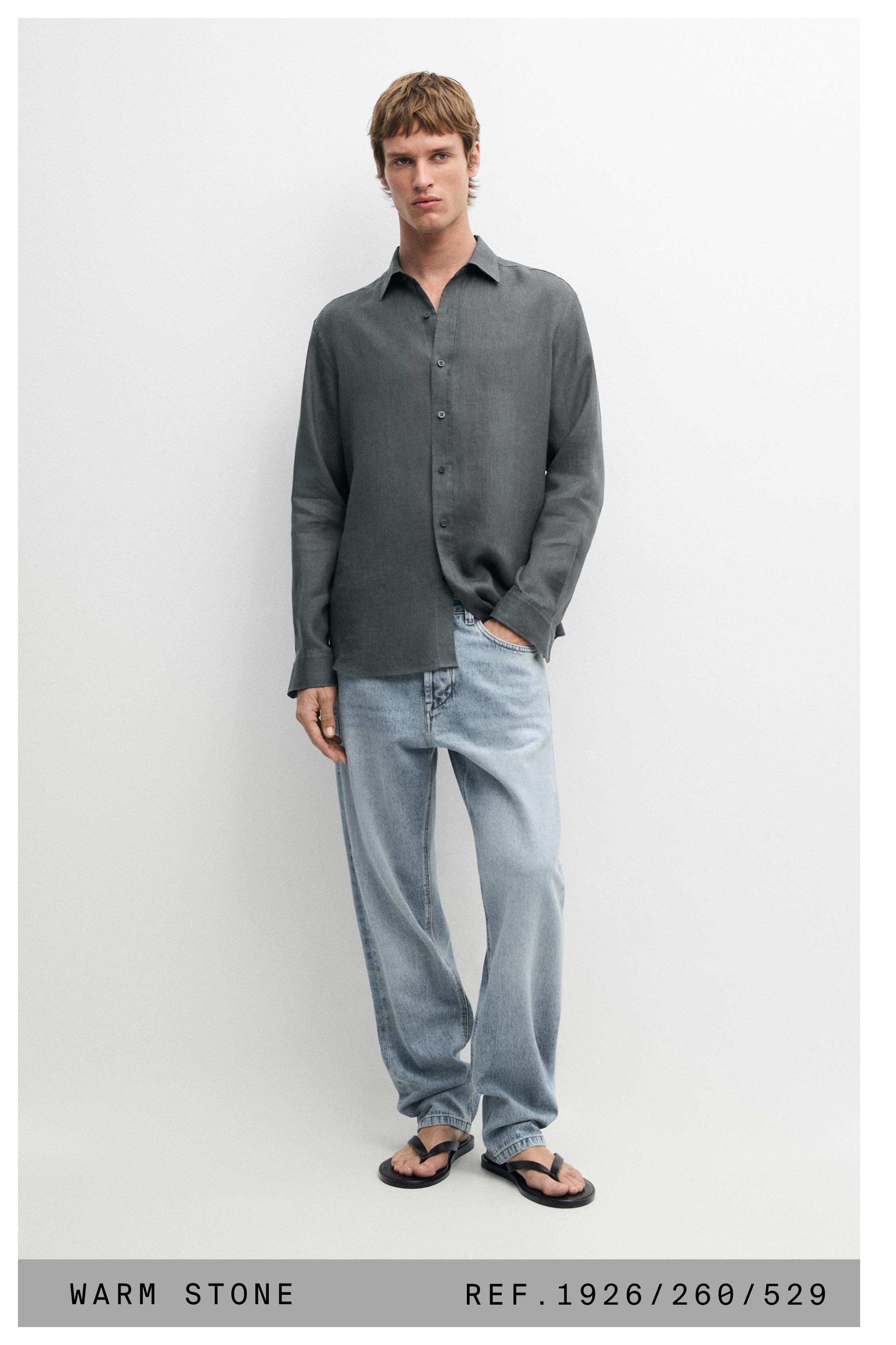 100% linen slim fit shirt — DARK GREEN