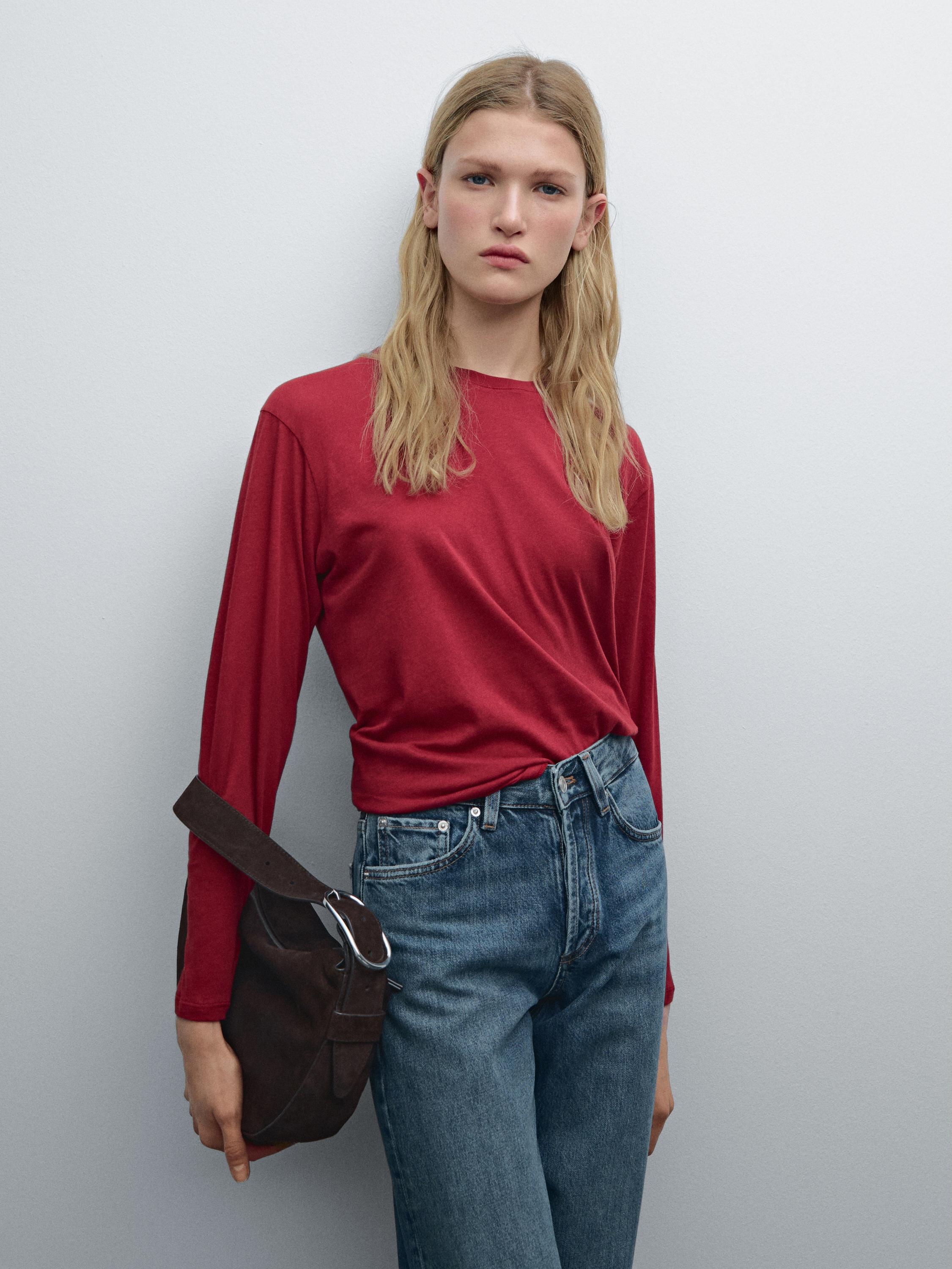 Slim-fit cotton T-shirt with long sleeves