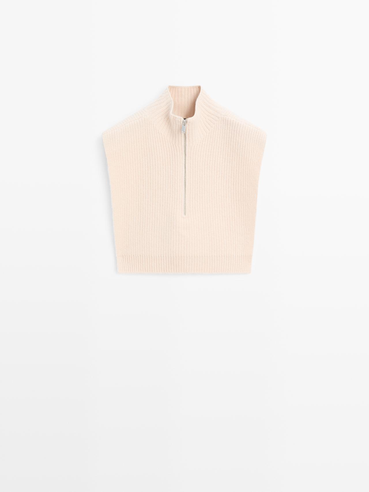 Massimo Dutti - Dame - Kort Jakke I Uldblanding Med Lynlås - Råhvid - 01