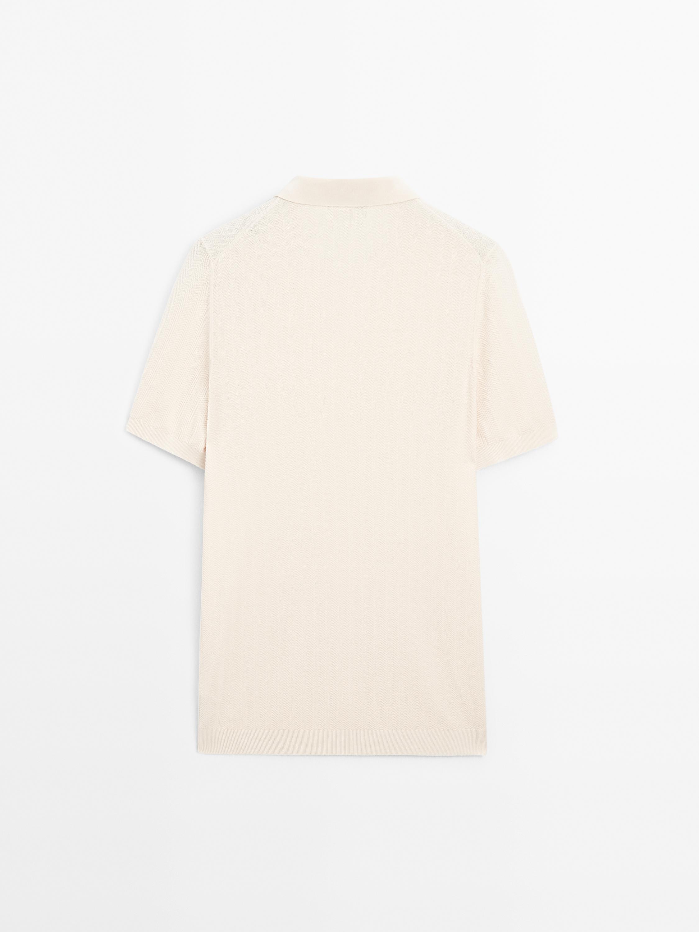 Cotton herringbone knit polo sweater