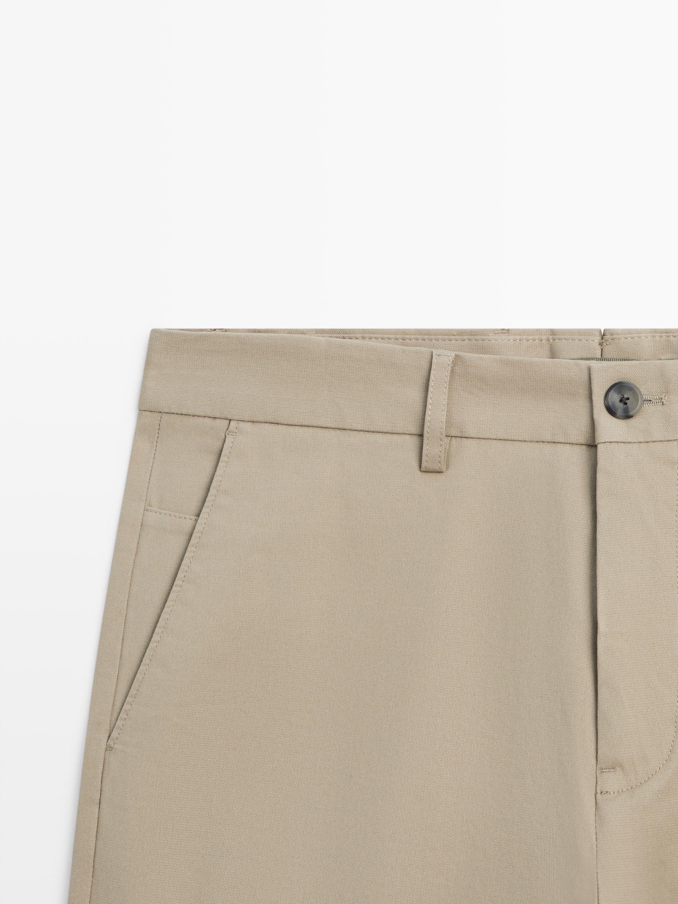 Cotton blend tapered fit trousers — GREEN