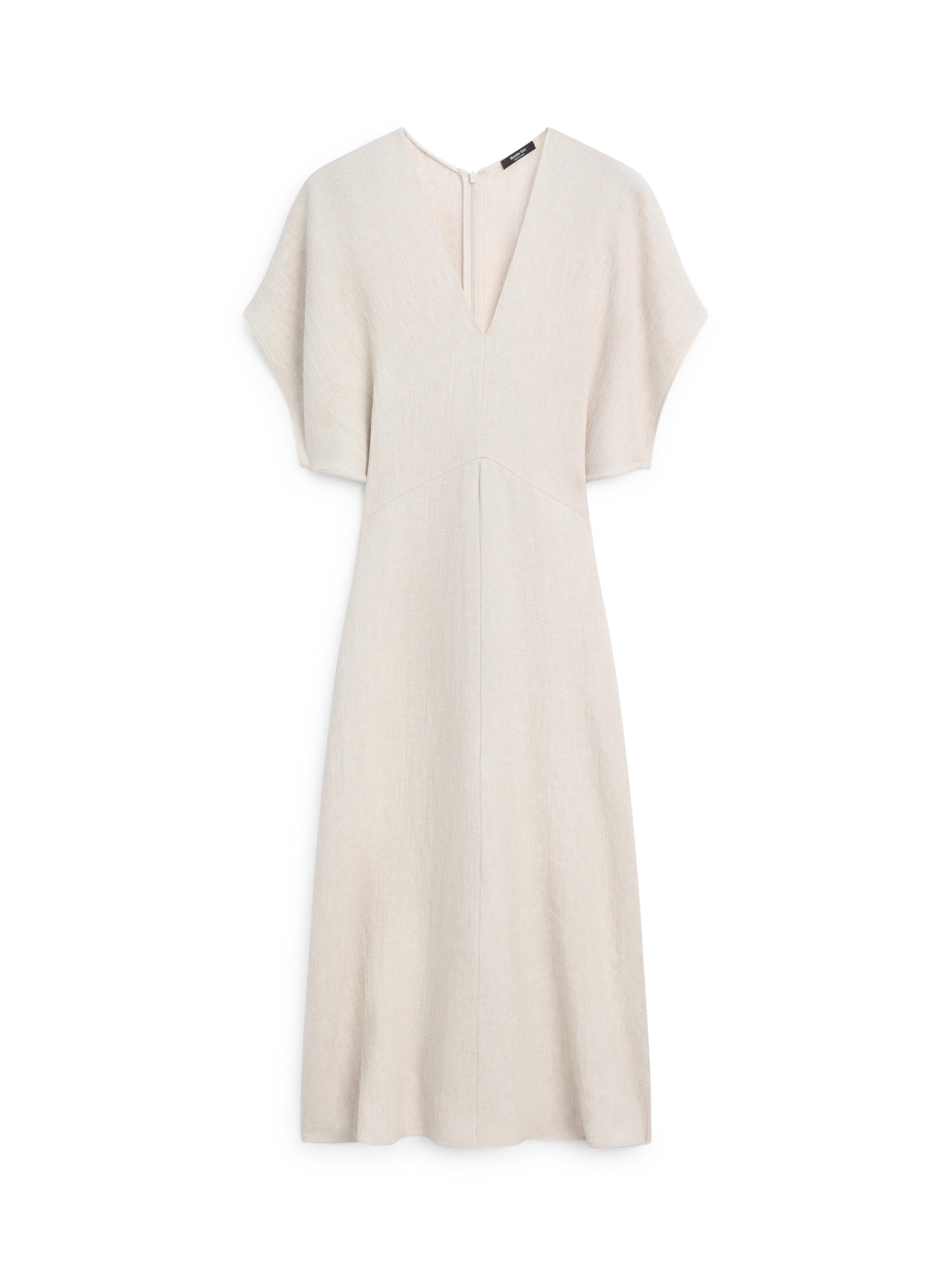 Lightweight Short Sleeve Linen Midi Dress - Cream - 4 - Massimo Dutti - Women