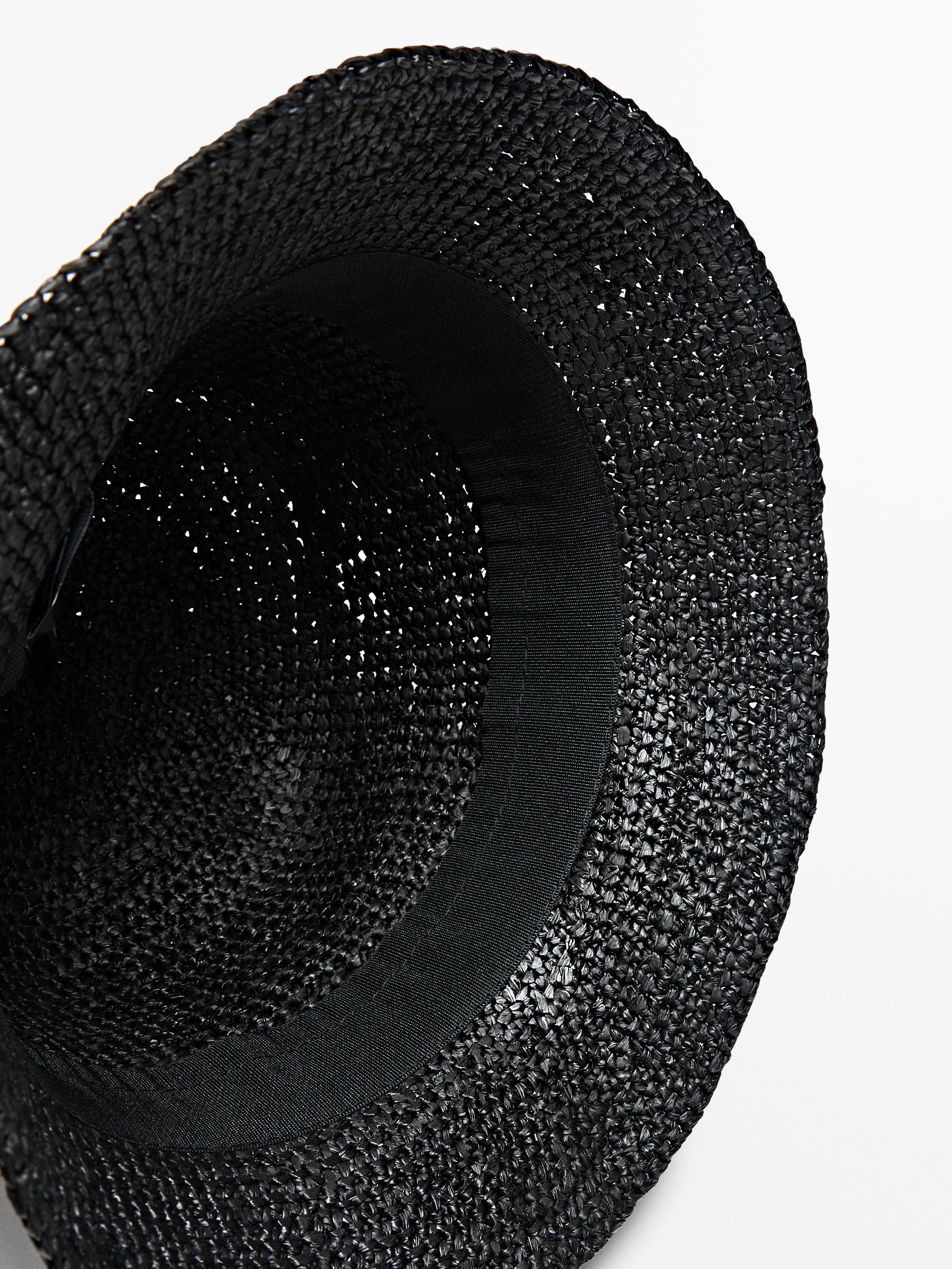 Raffia bucket hat — BLACK