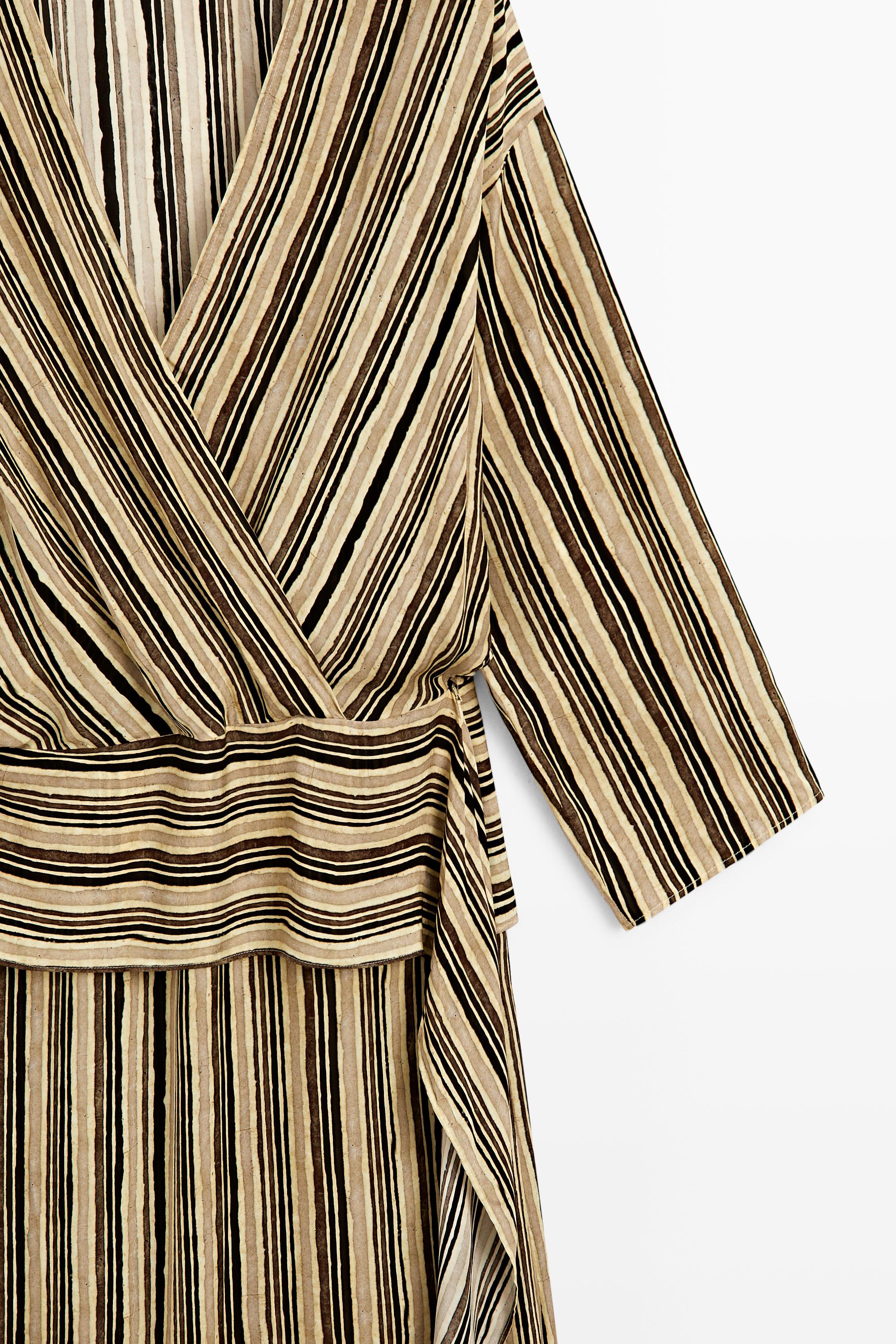Striped midi dress with corset belt — Mustard