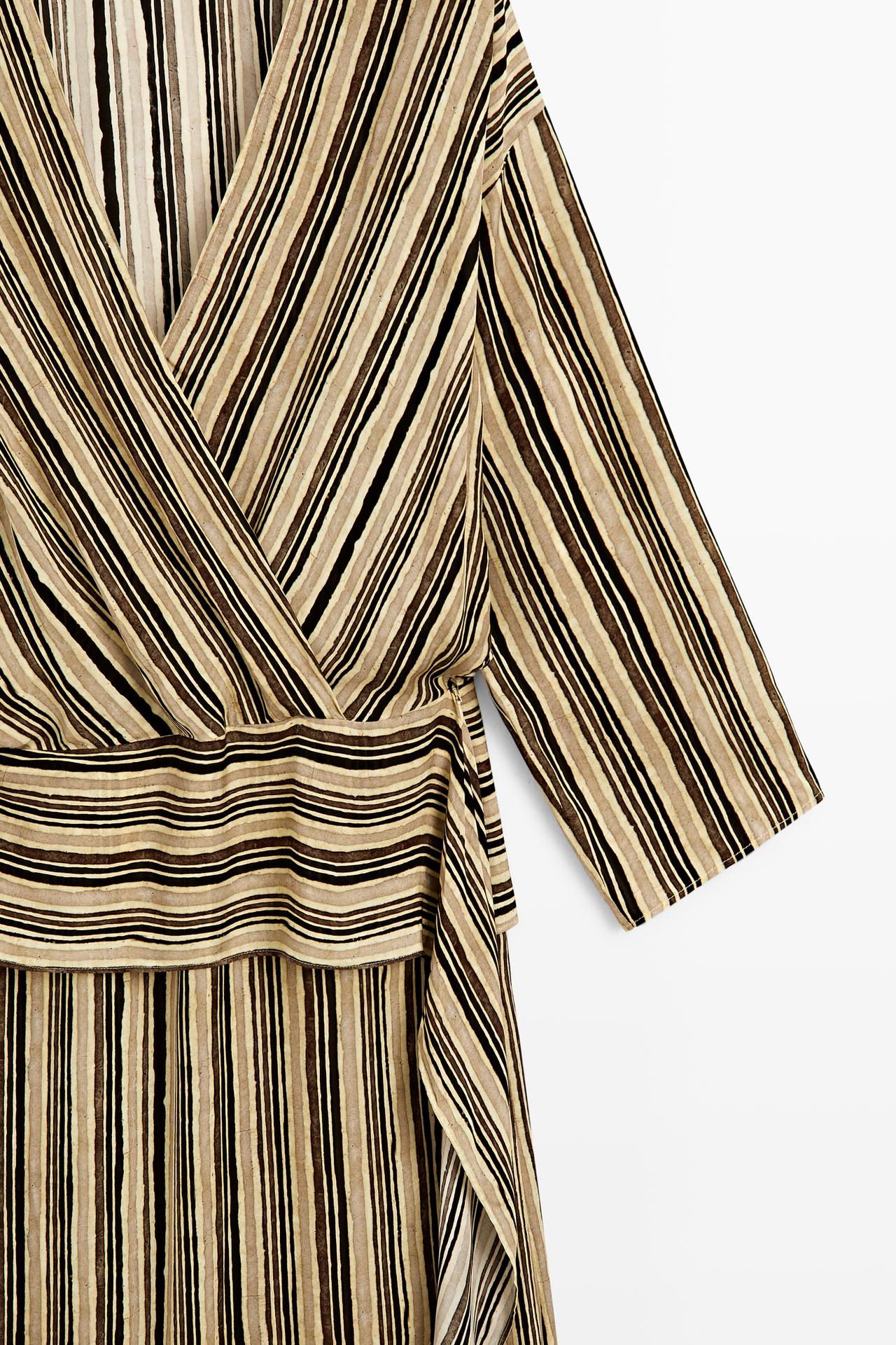 Striped midi dress with corset belt — Mustard