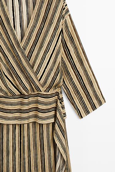 Striped midi dress with corset belt — Mustard 7
