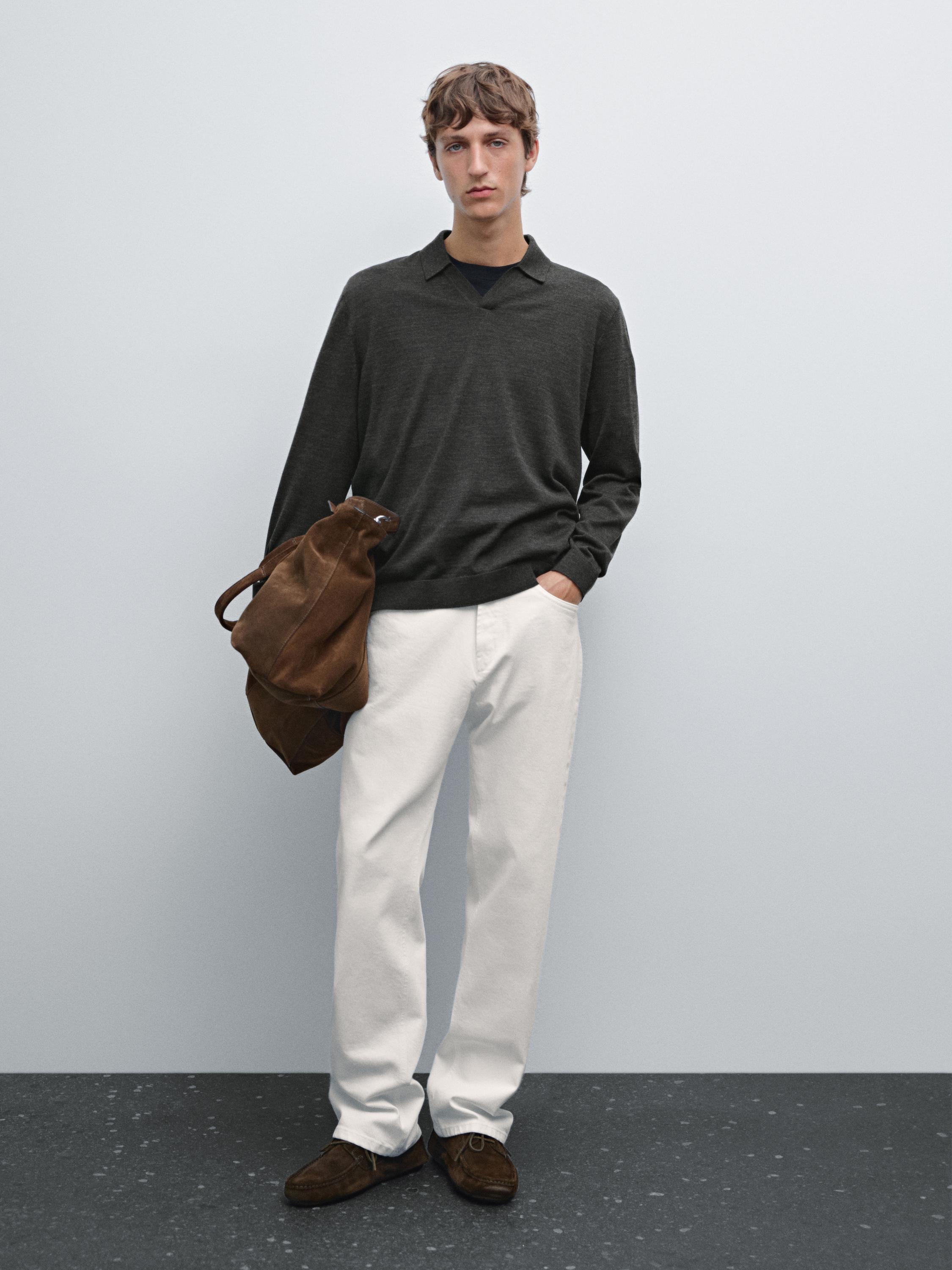 Strickpullover im Polo-Stil aus 100 % Merinowolle