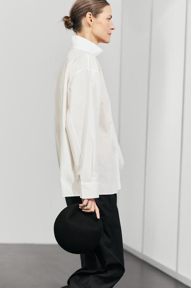 Poplin shirt with stand collar and pocket detail — WHITE 8