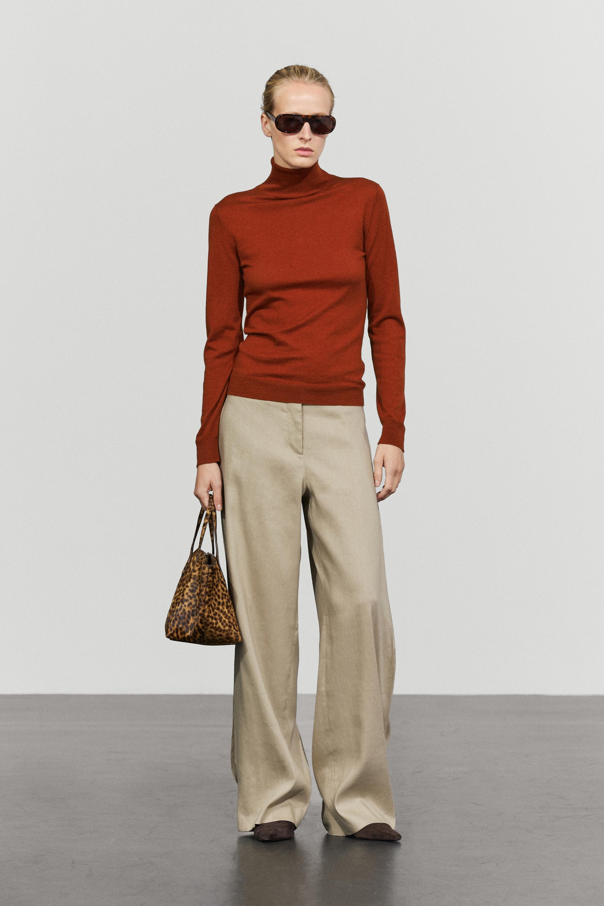 Wool-blend turtleneck knit sweater — COPPER