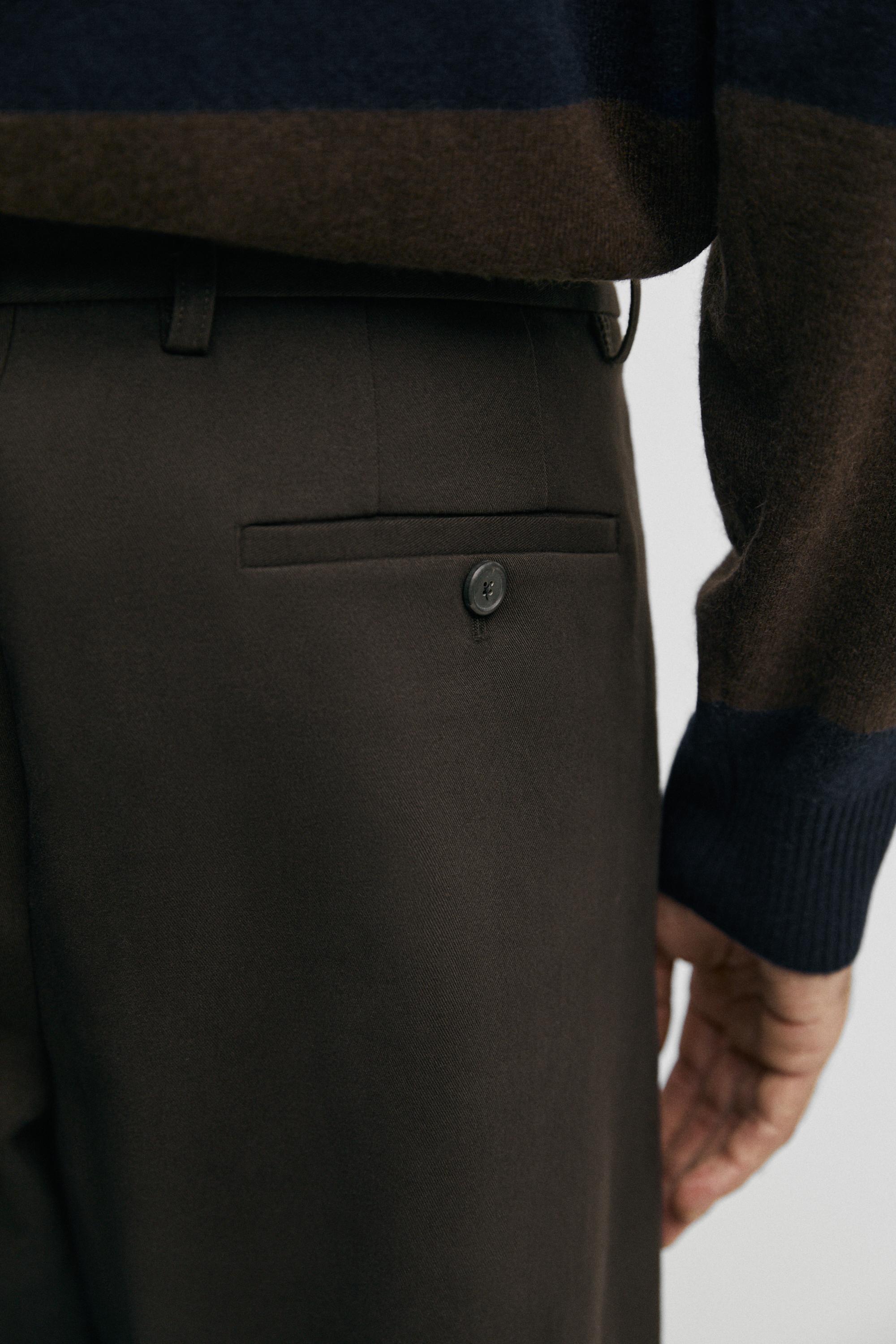 Cotton blend straight-leg pants — BROWN