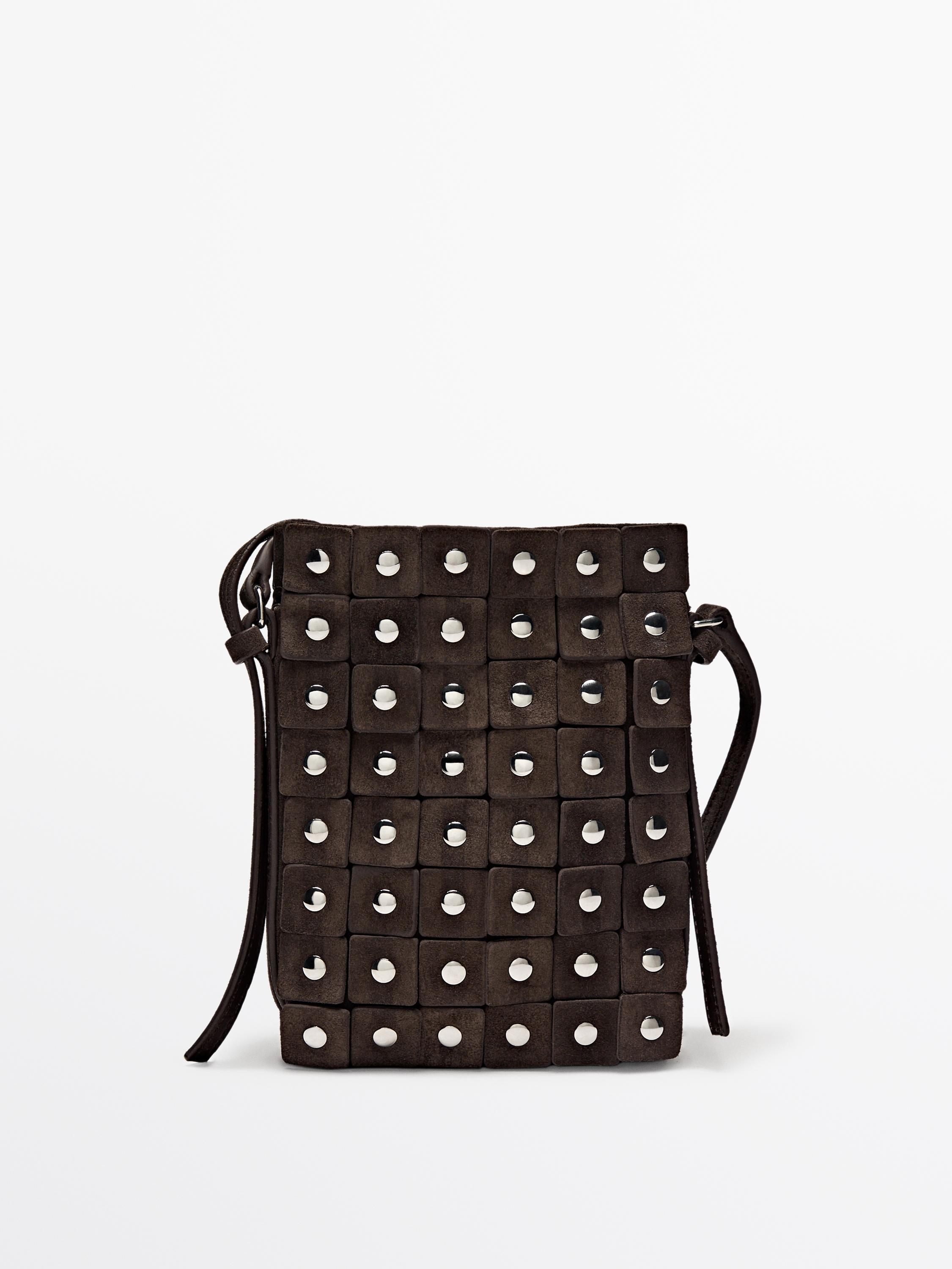 Mini suede leather studded shoulder bag