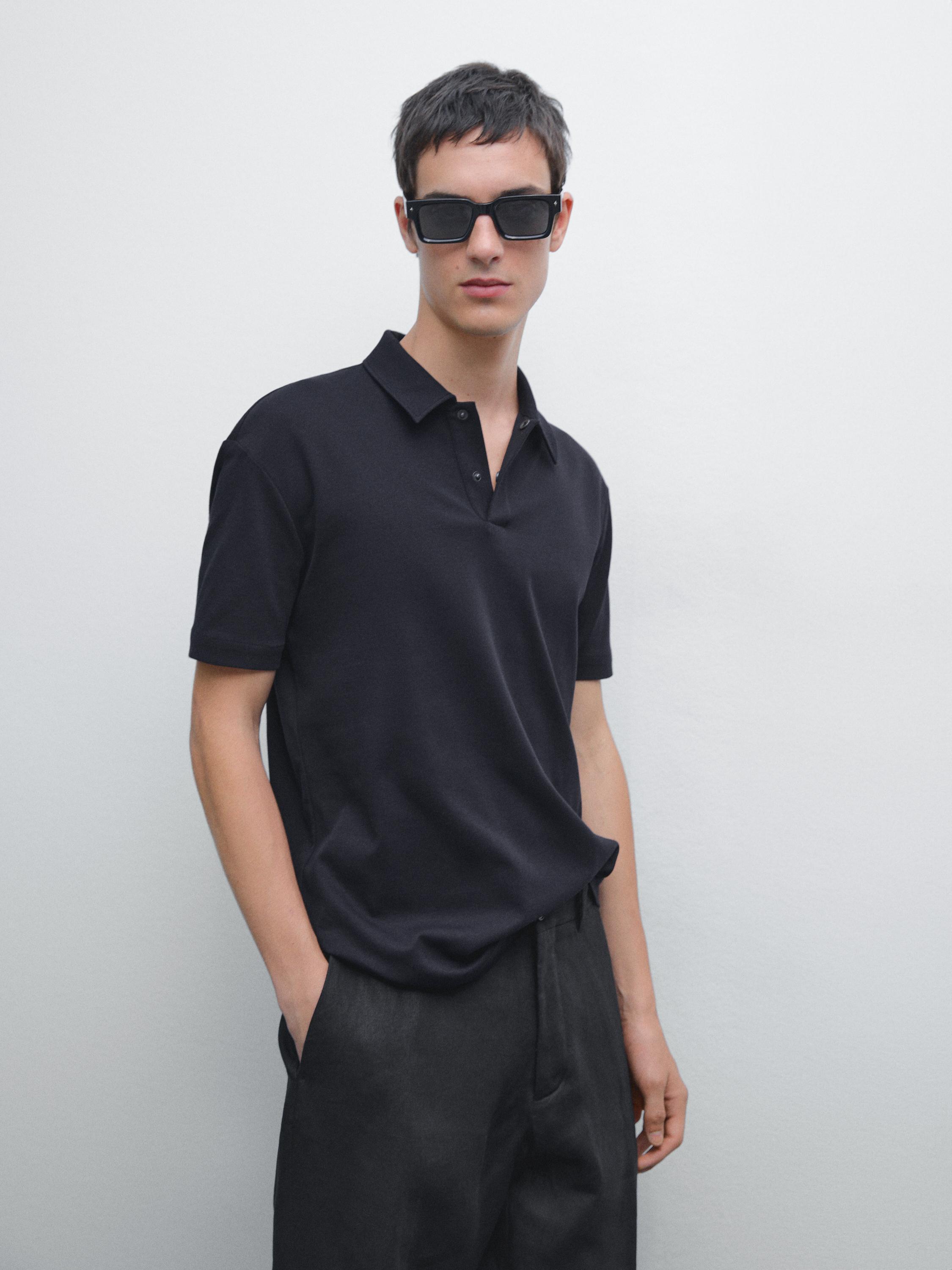 Short sleeve polo shirt with snap-button placket