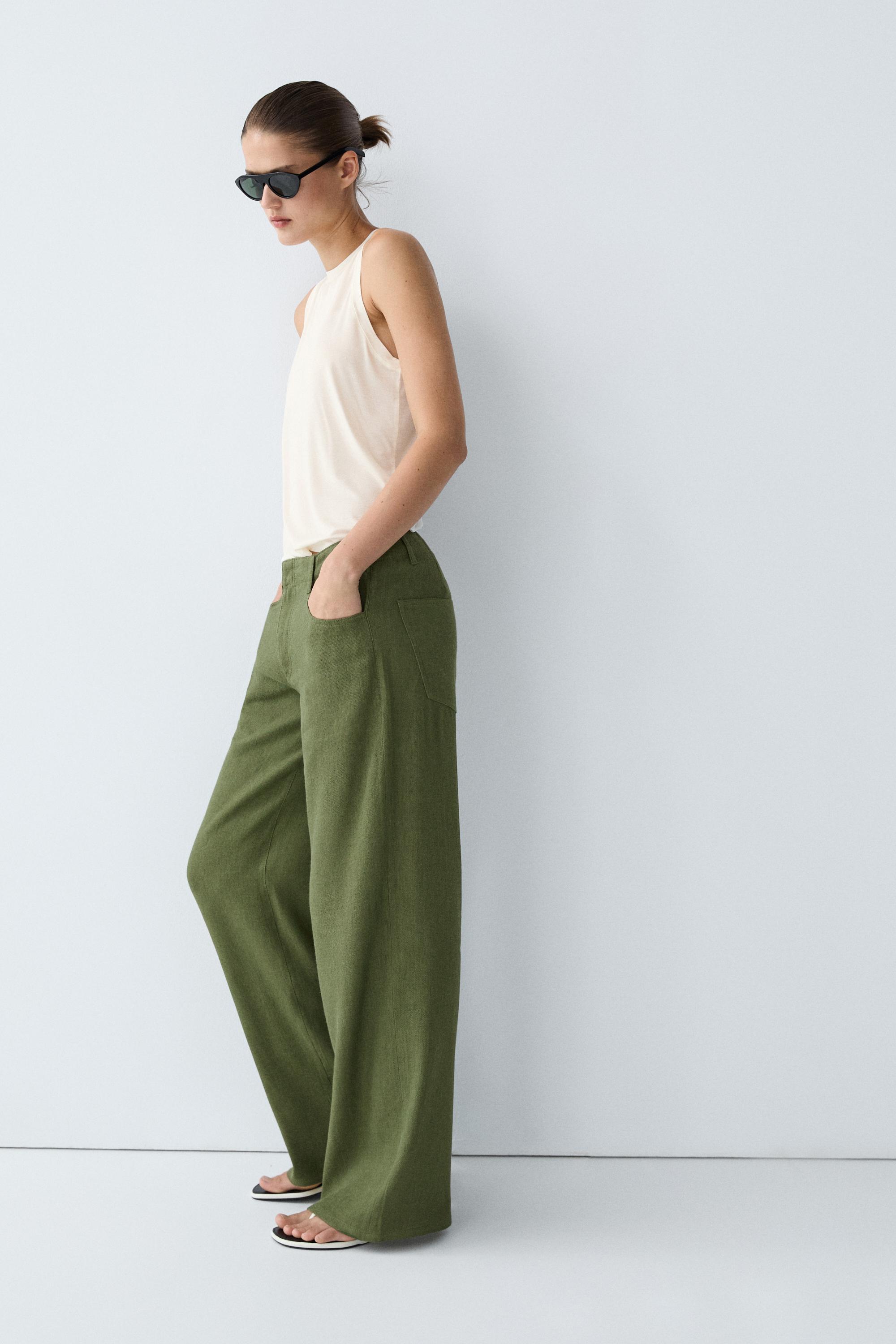 Straight linen blend pants — GREEN