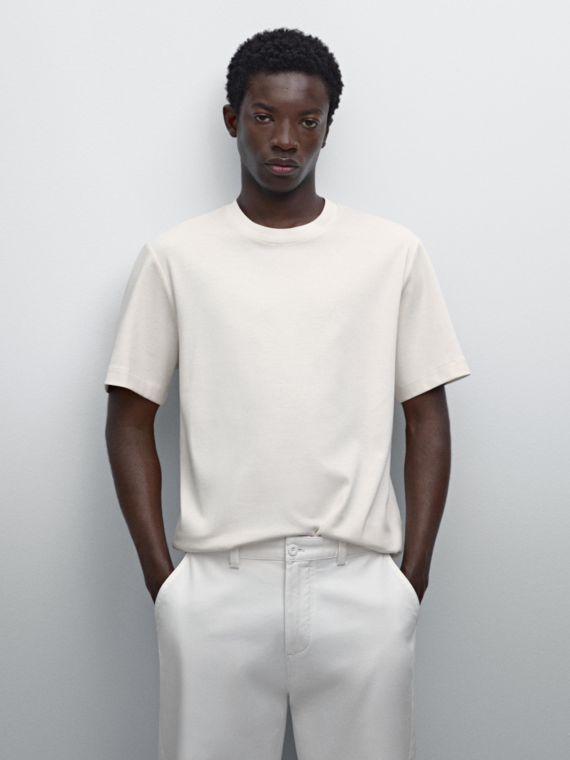 Ribbed neck detail cotton T-shirt