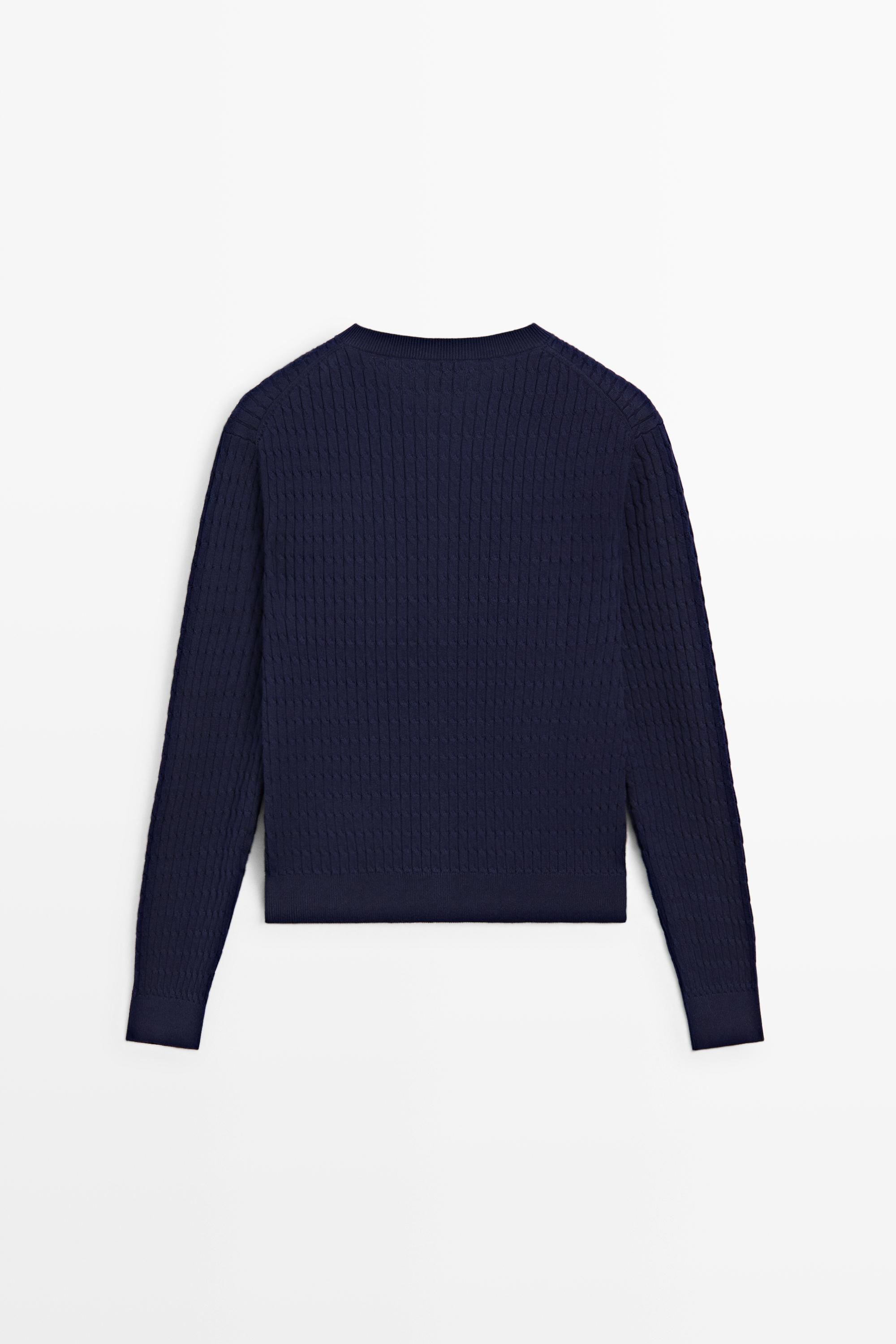 100% cotton braided knit cardigan — DEEP BLUE