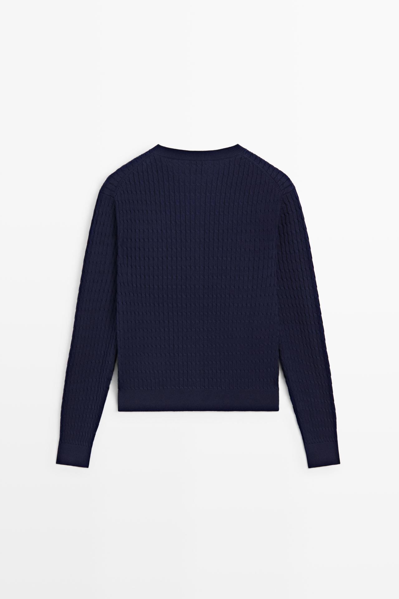 100% cotton braided knit cardigan — DEEP BLUE