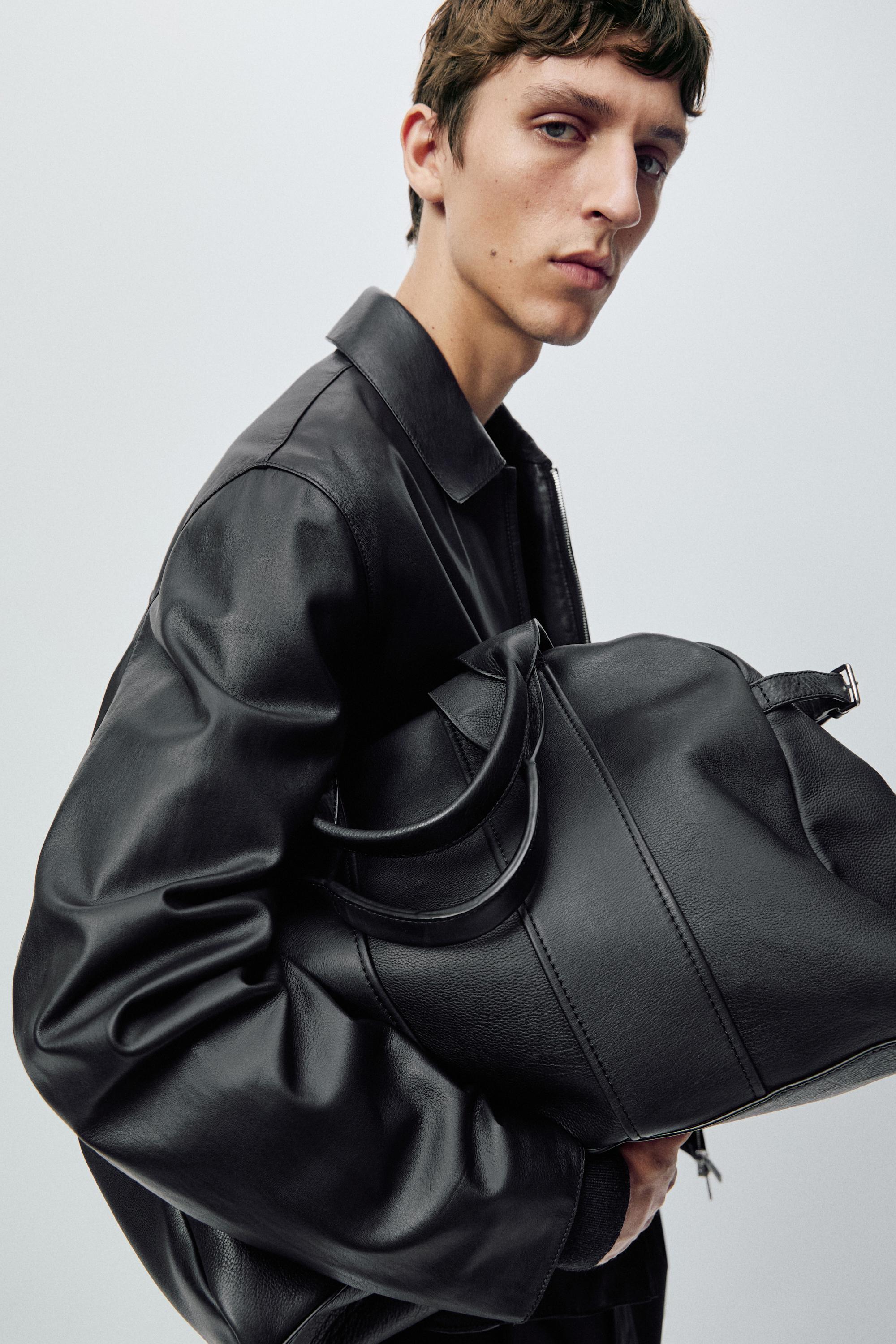 Nappa leather jacket with pocket detail — BLACK