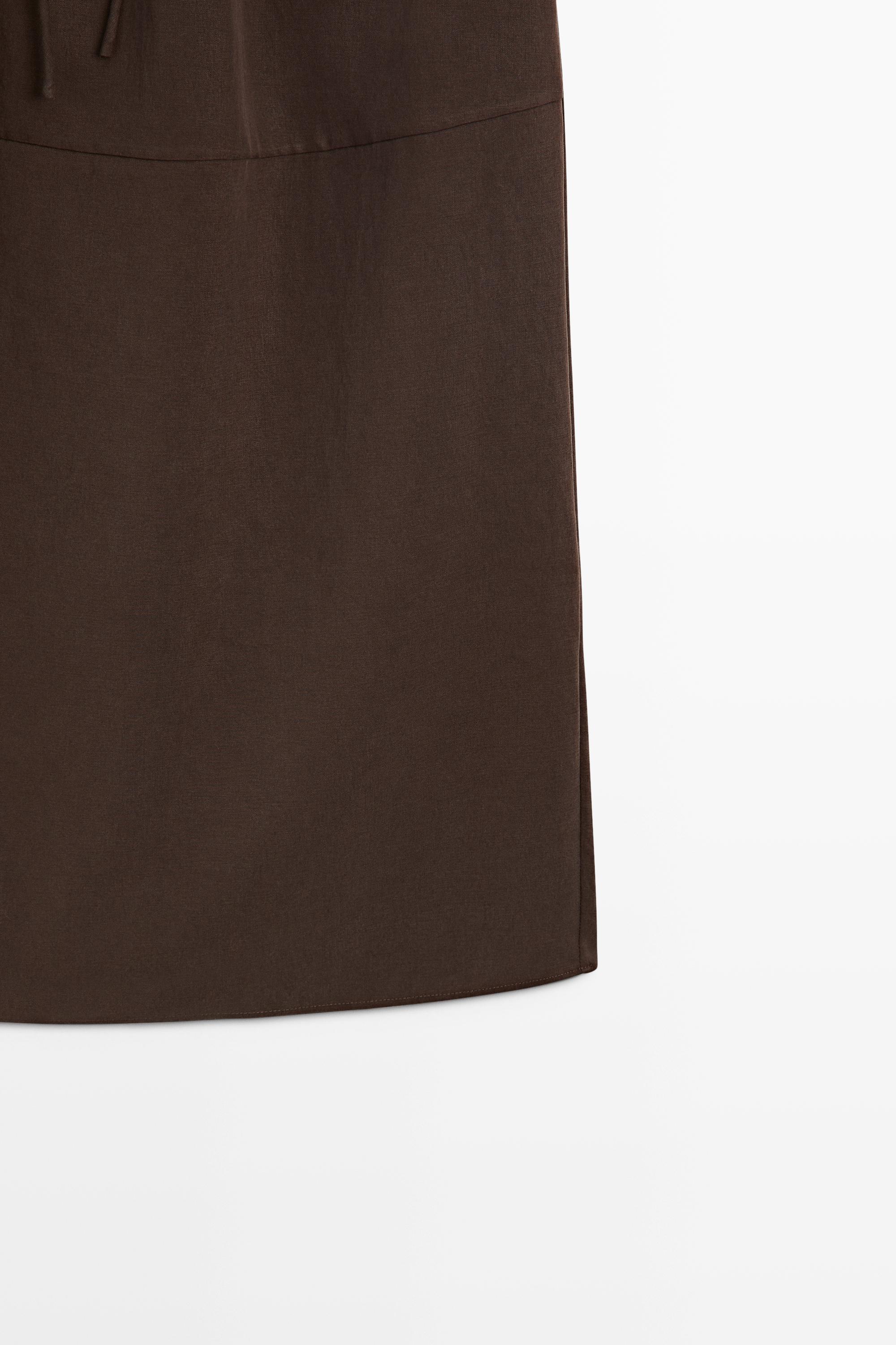 Flowing midi skirt with drawstring — BROWN