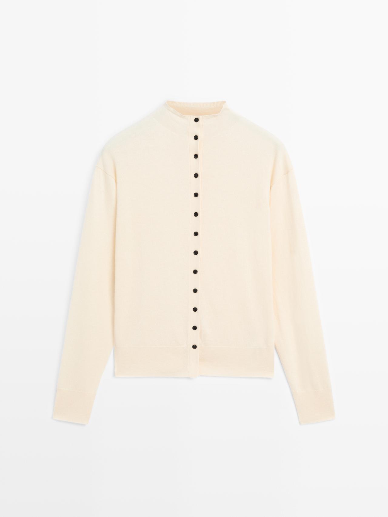 Massimo Dutti - Dame - Strikket Cardigan Med Høj Hals - Vanilje - S