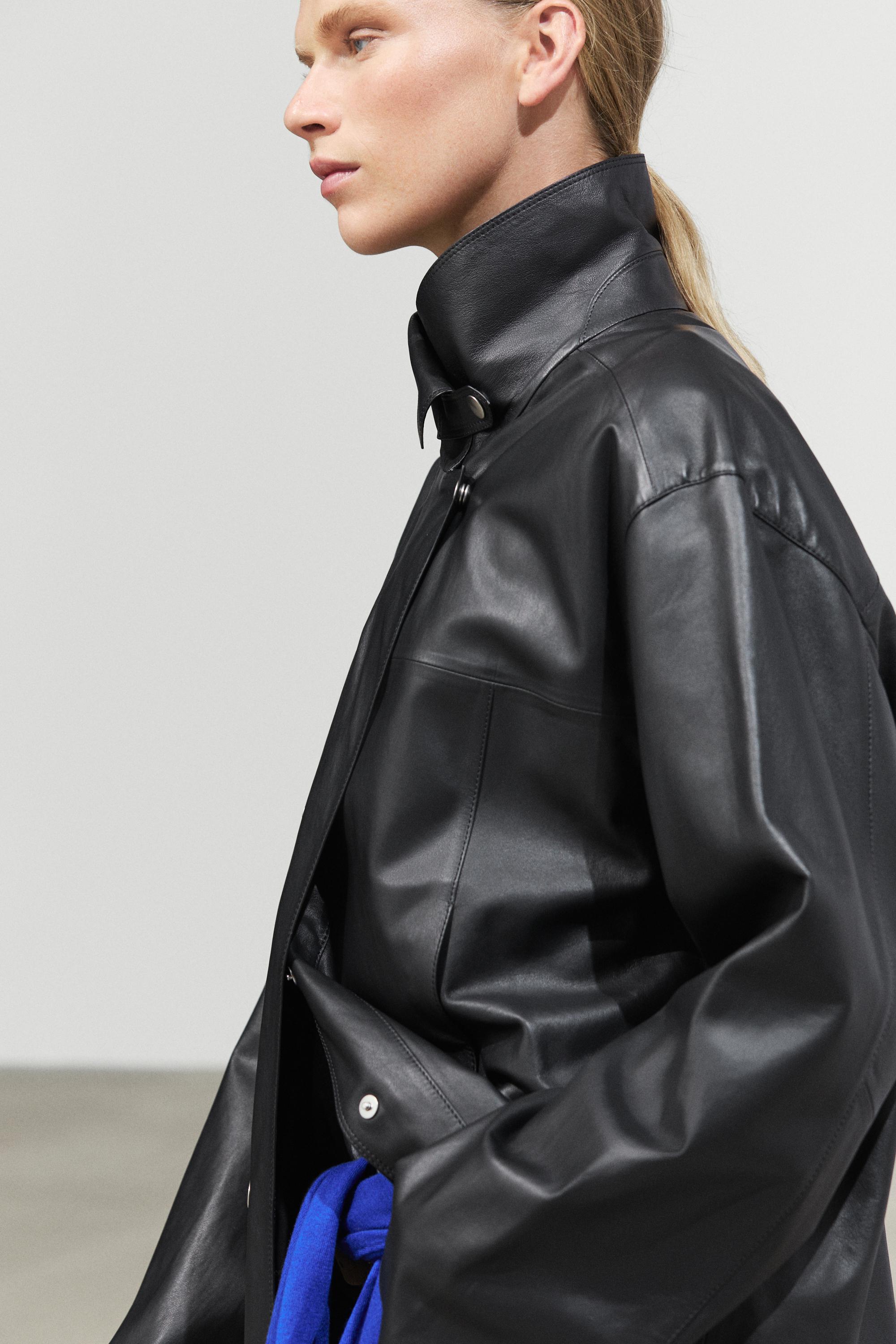 Leather button-detail jacket