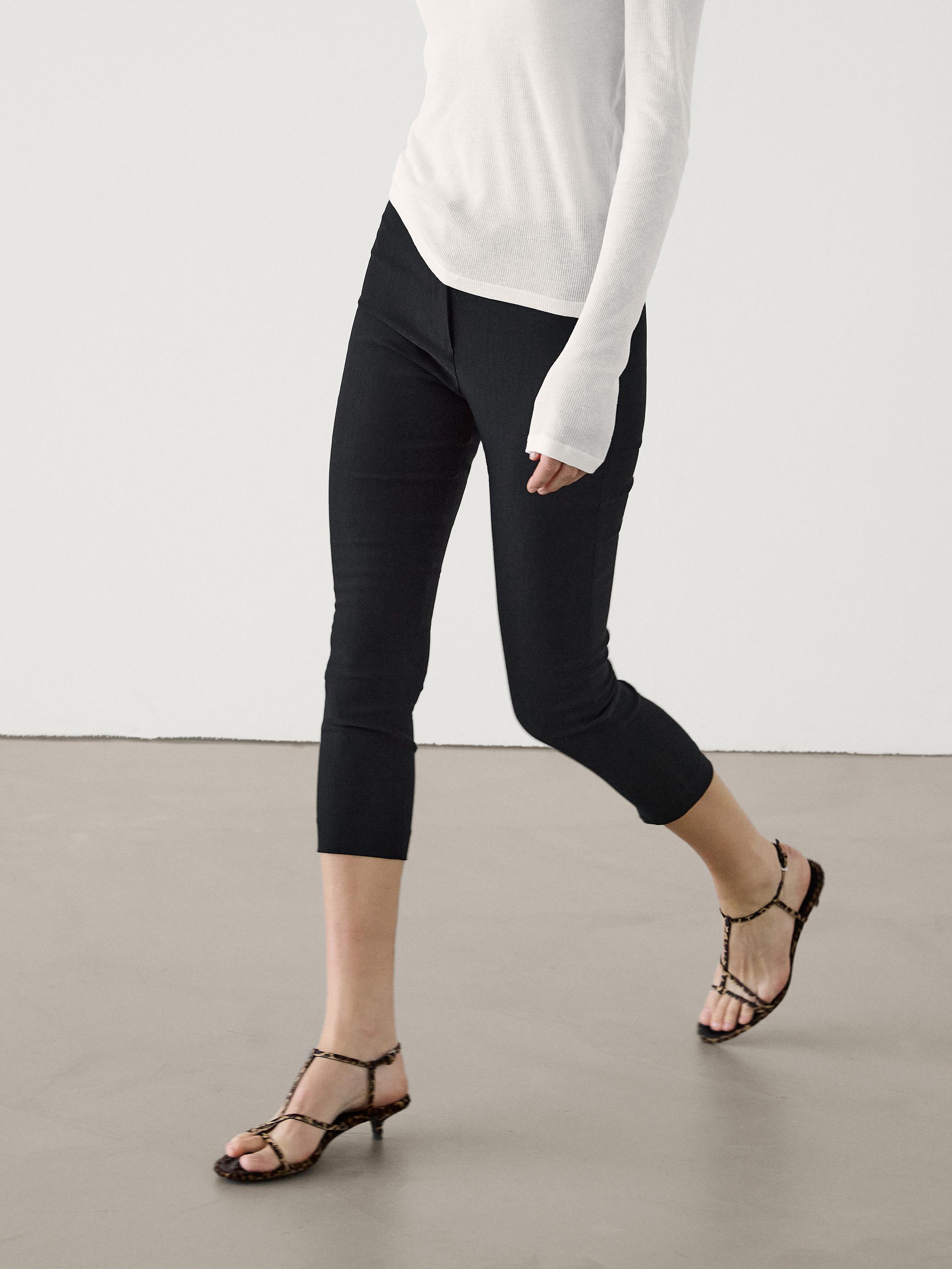 Pantalon capri taille haute élastiqué