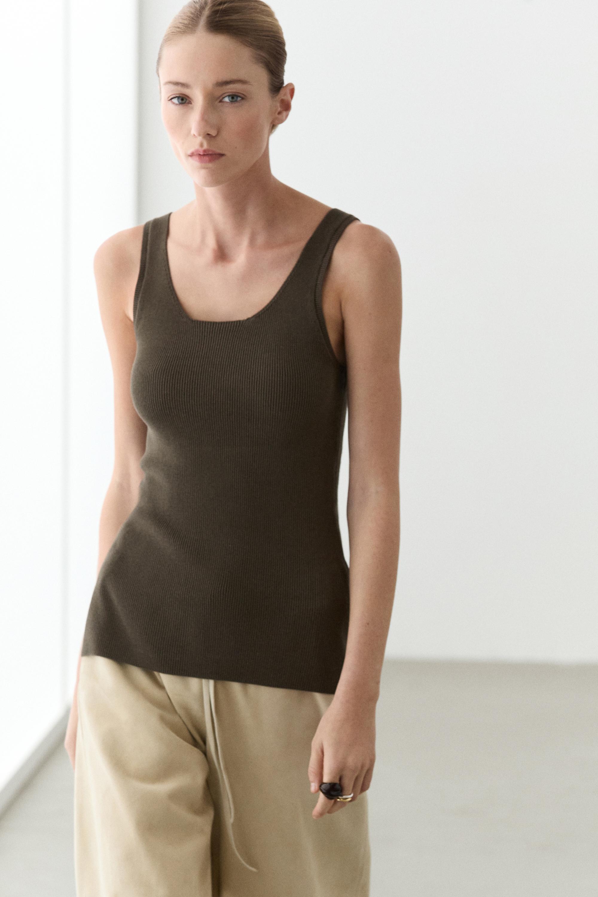 100% cotton ribbed tank top — OLIVE