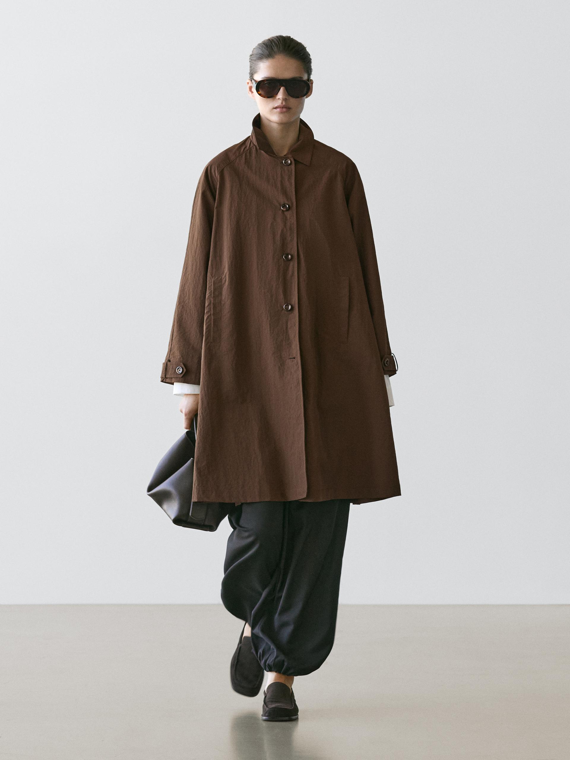 Trench Cape Détail Col Oversize - Marron - S - Massimo Dutti - Femme