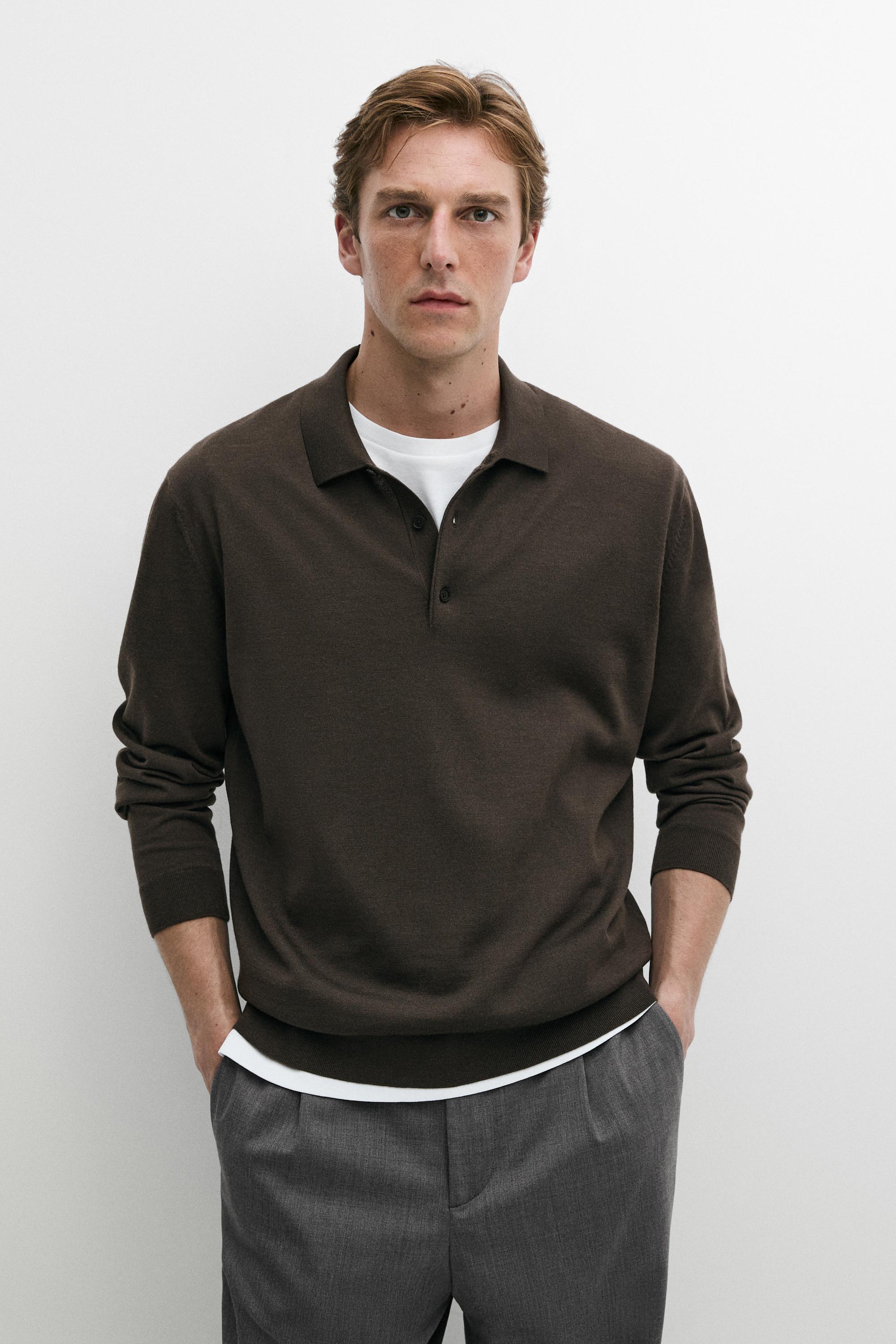 Pull polo en maille 100 % laine mérinos