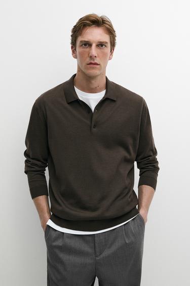 100% merino wool knit polo sweater — DARK KHAKI 3