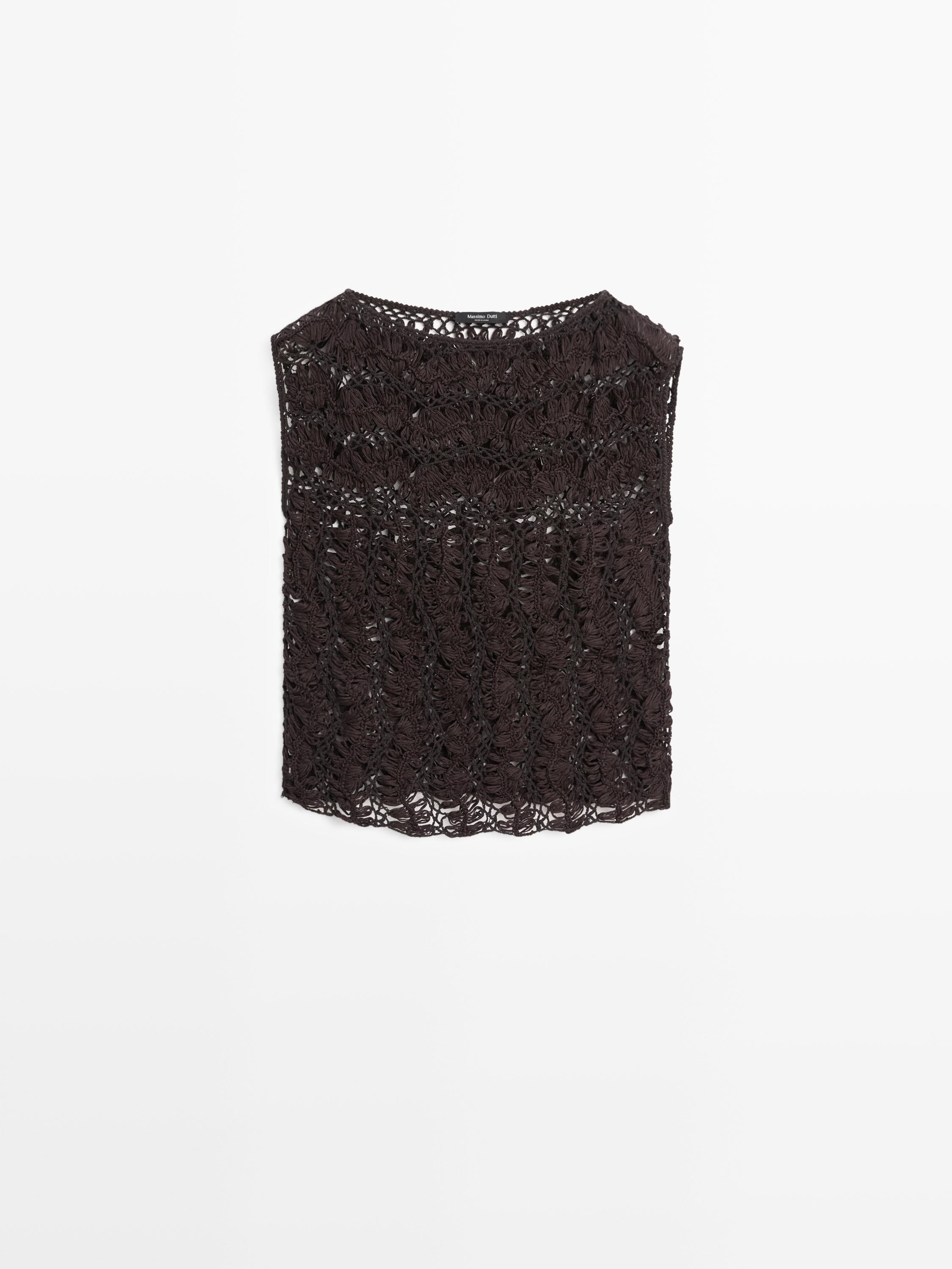 Crochet knit top — BROWN