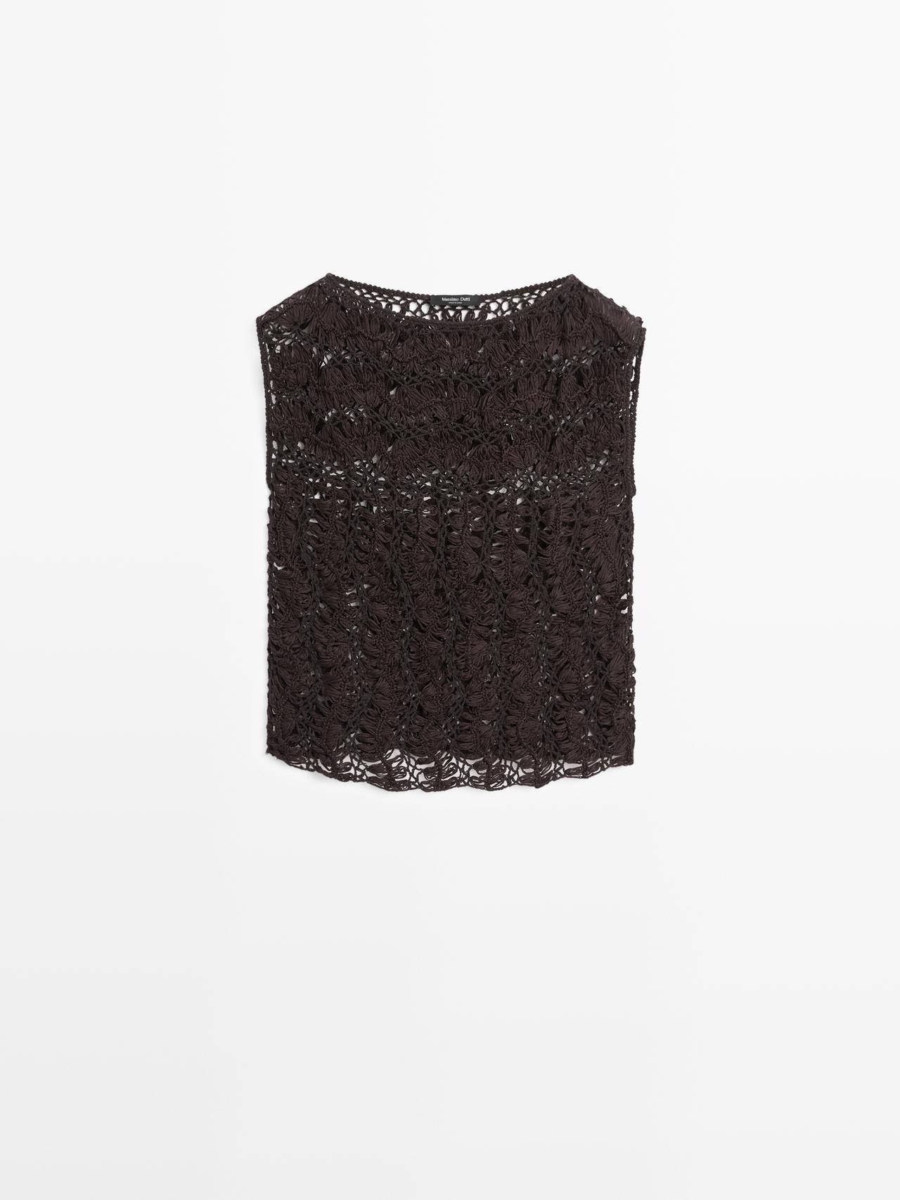 Massimo Dutti - Dames - Crochet Top - Bruin - S