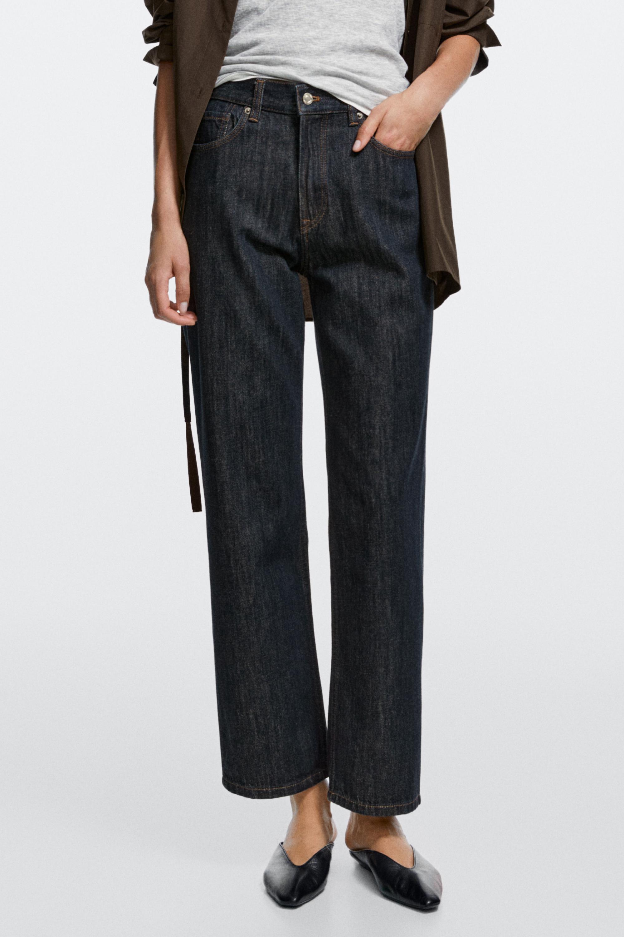 High-waist straight-leg jeans — DARK BLUE