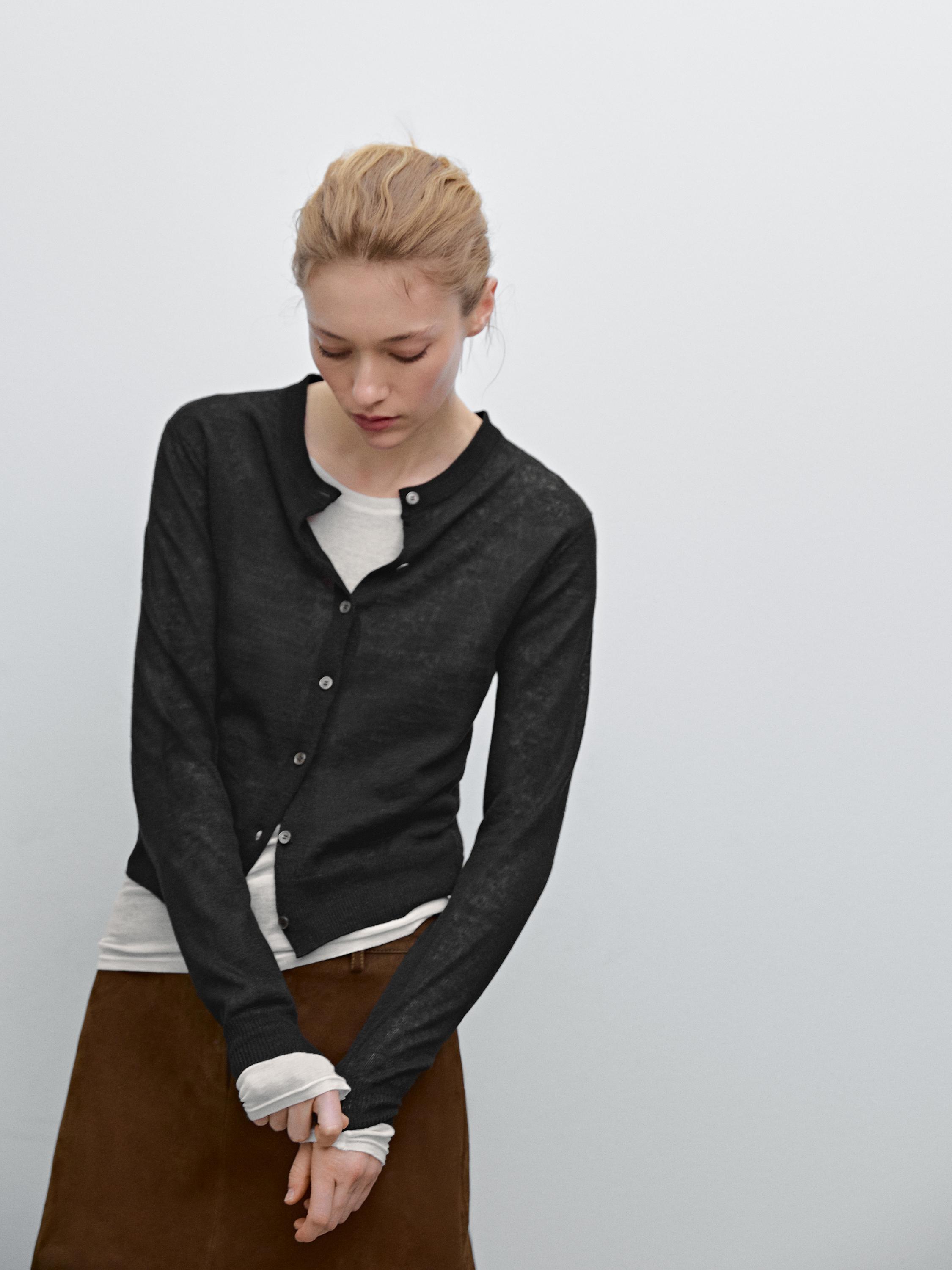 100% linen fine knit cardigan