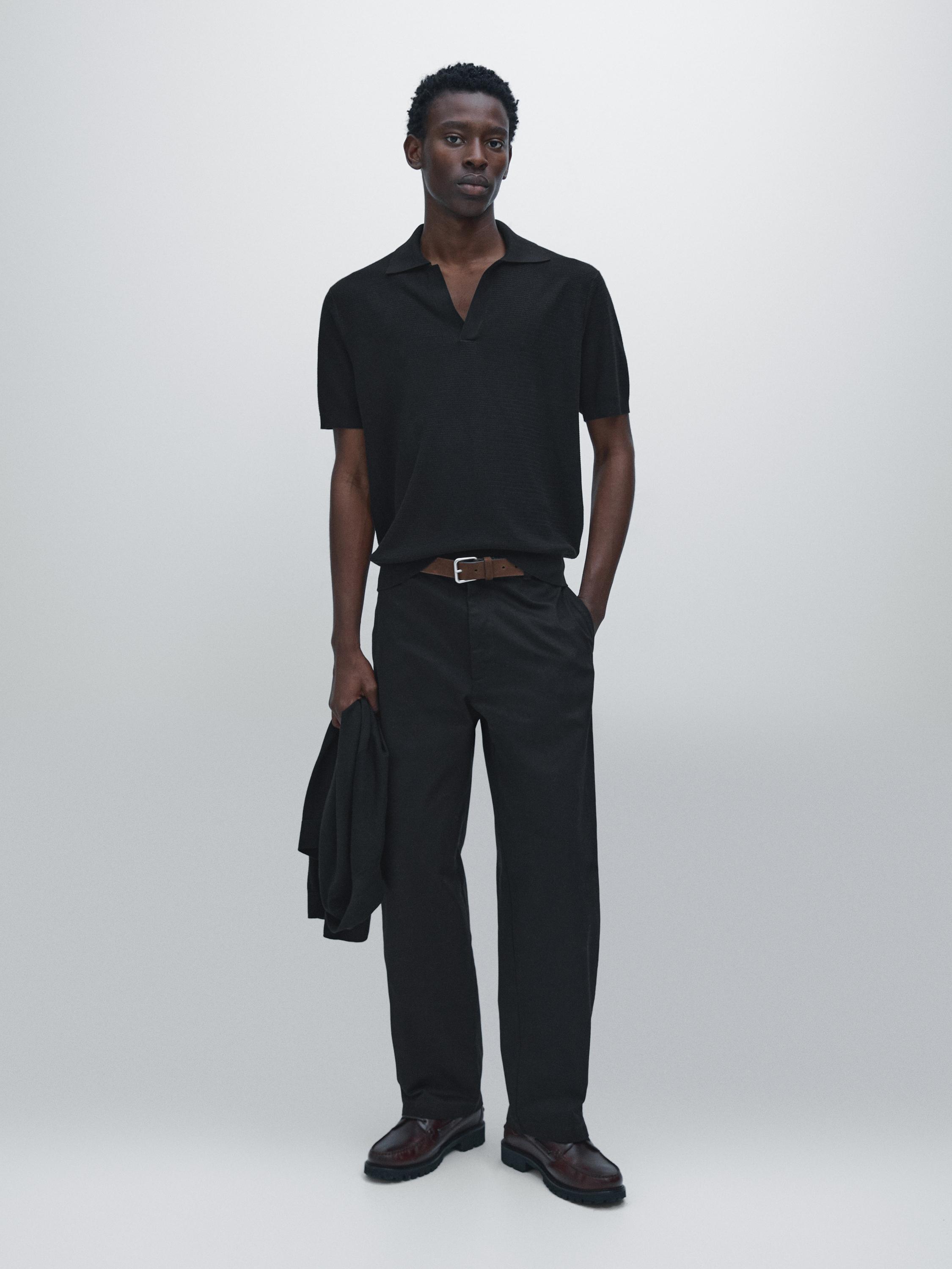 Knit V-neck polo shirt