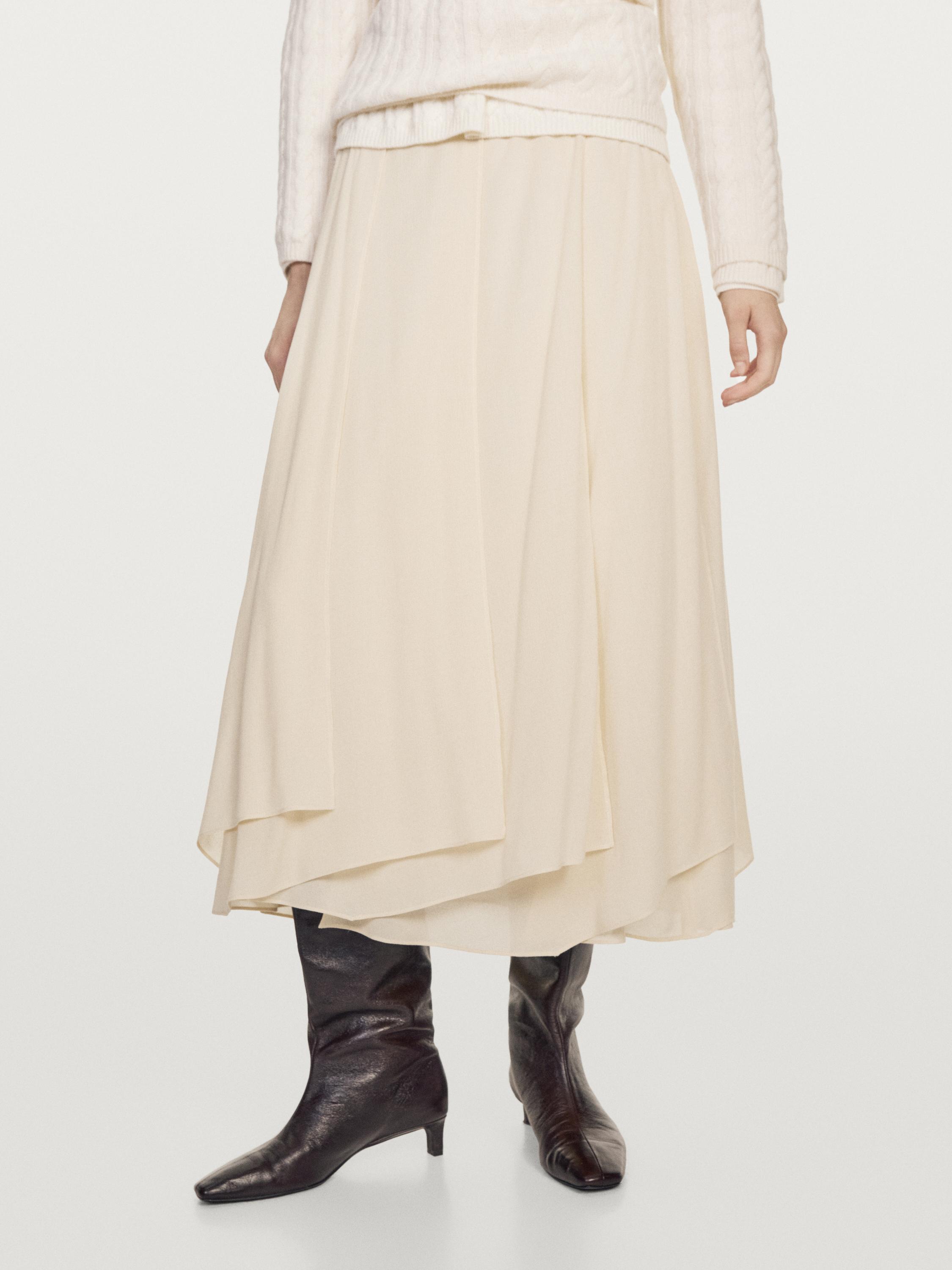 تنورة فضفاضة متوسطة الطول بكشكش