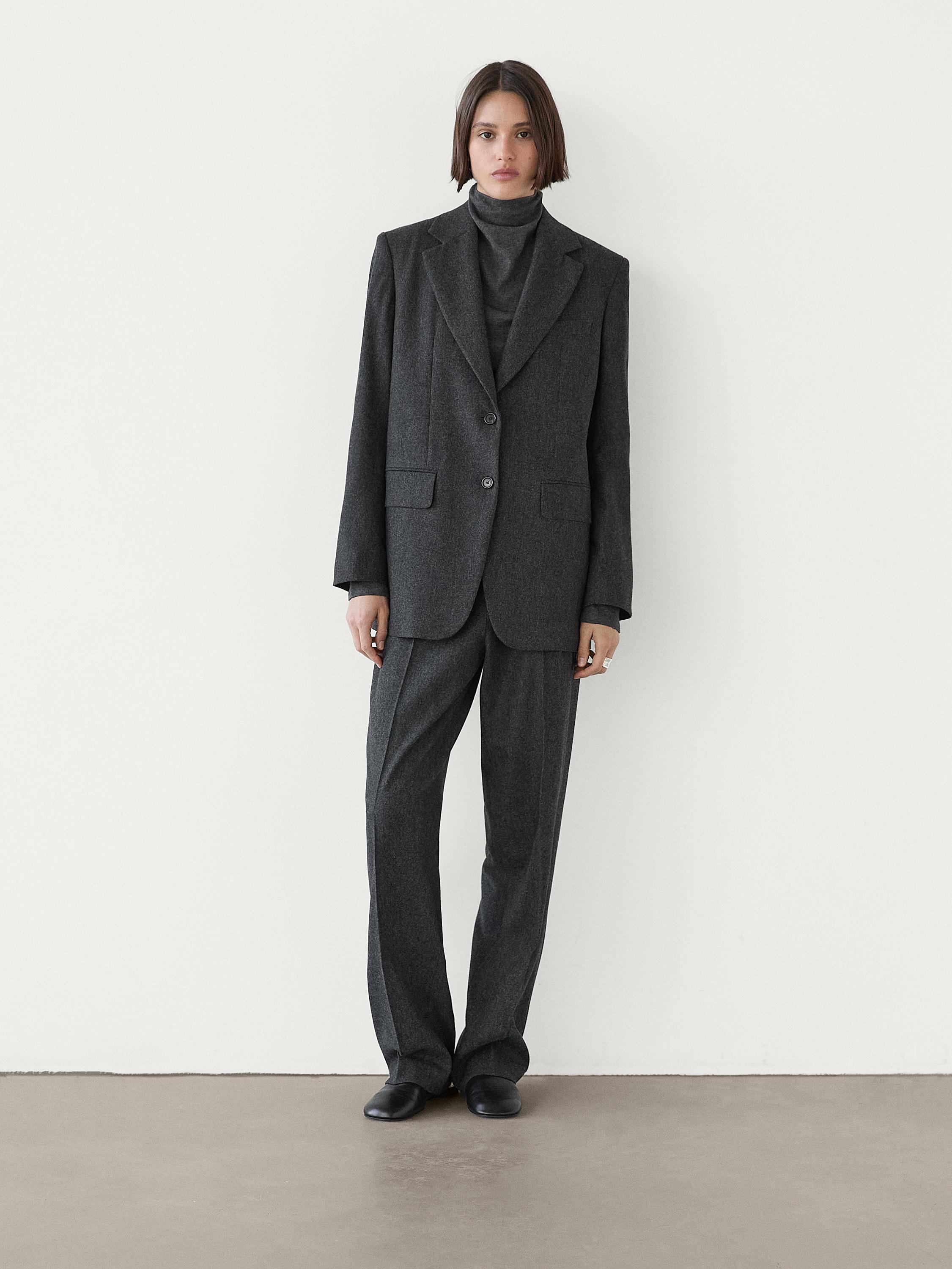 100% wool flannel blazer · Dark Grey · Dressy | Massimo Dutti