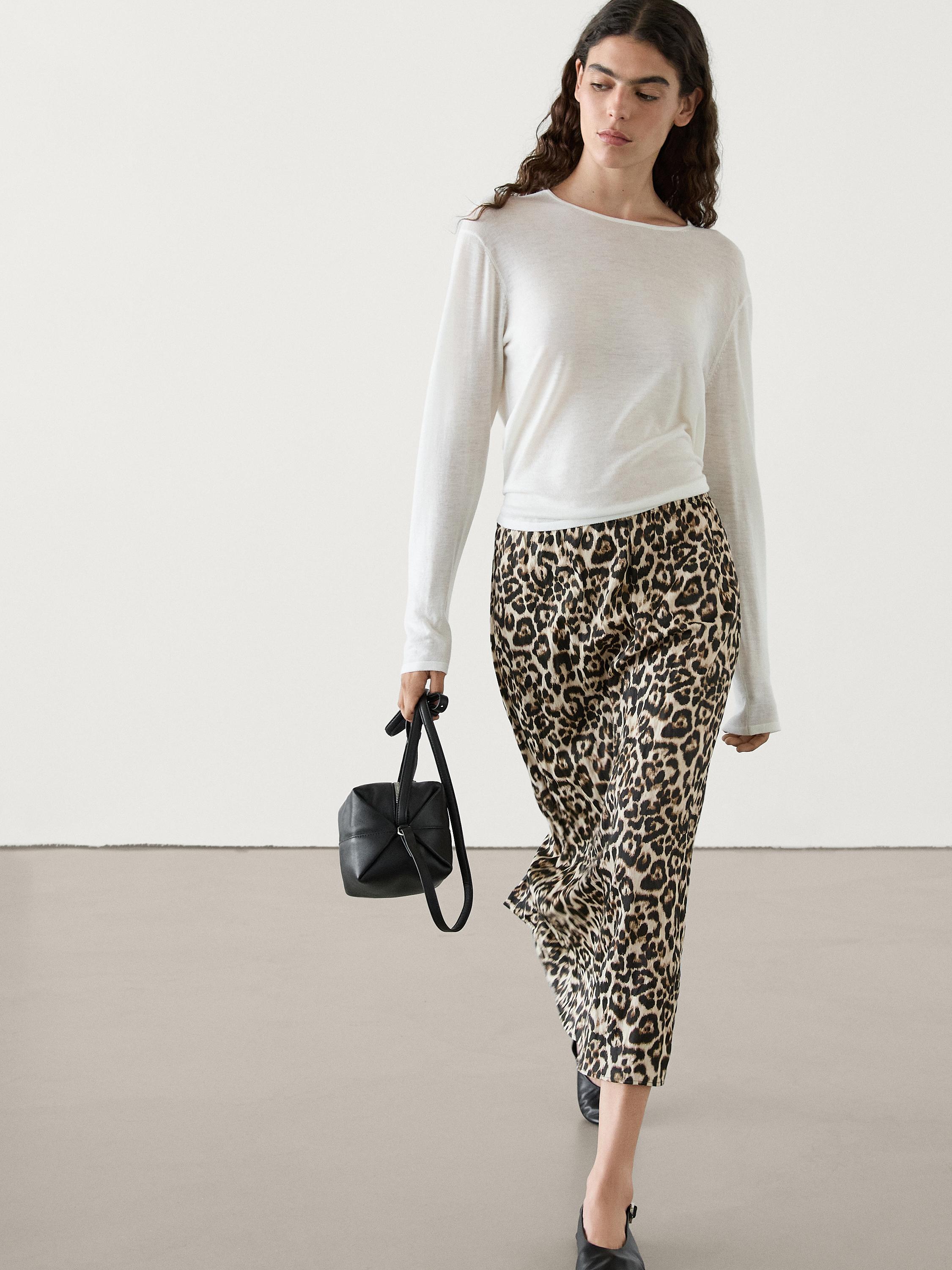 Animal print midi skirt with slit Brown Smart Skirts Massimo Dutti