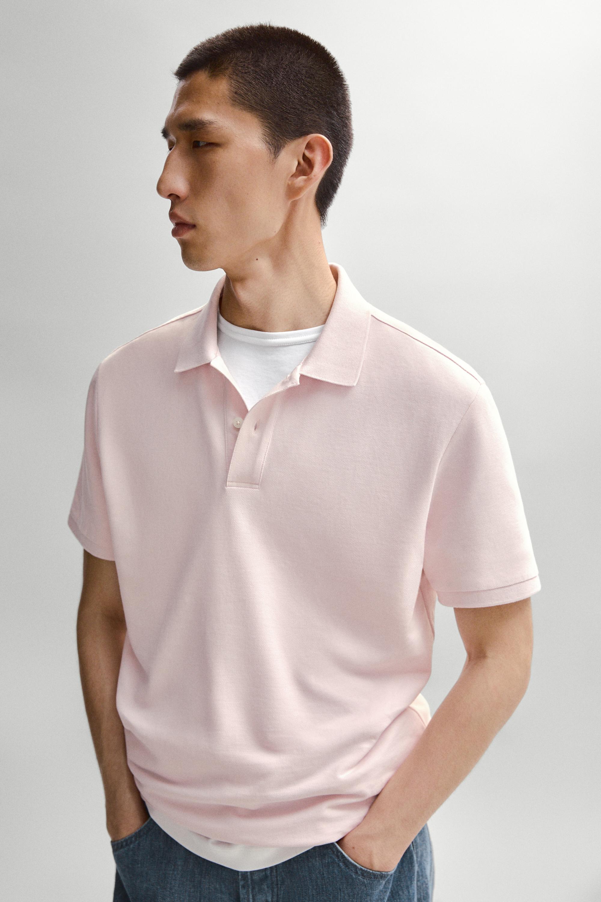Micro-textured cotton piqué polo shirt — ROSE PINK