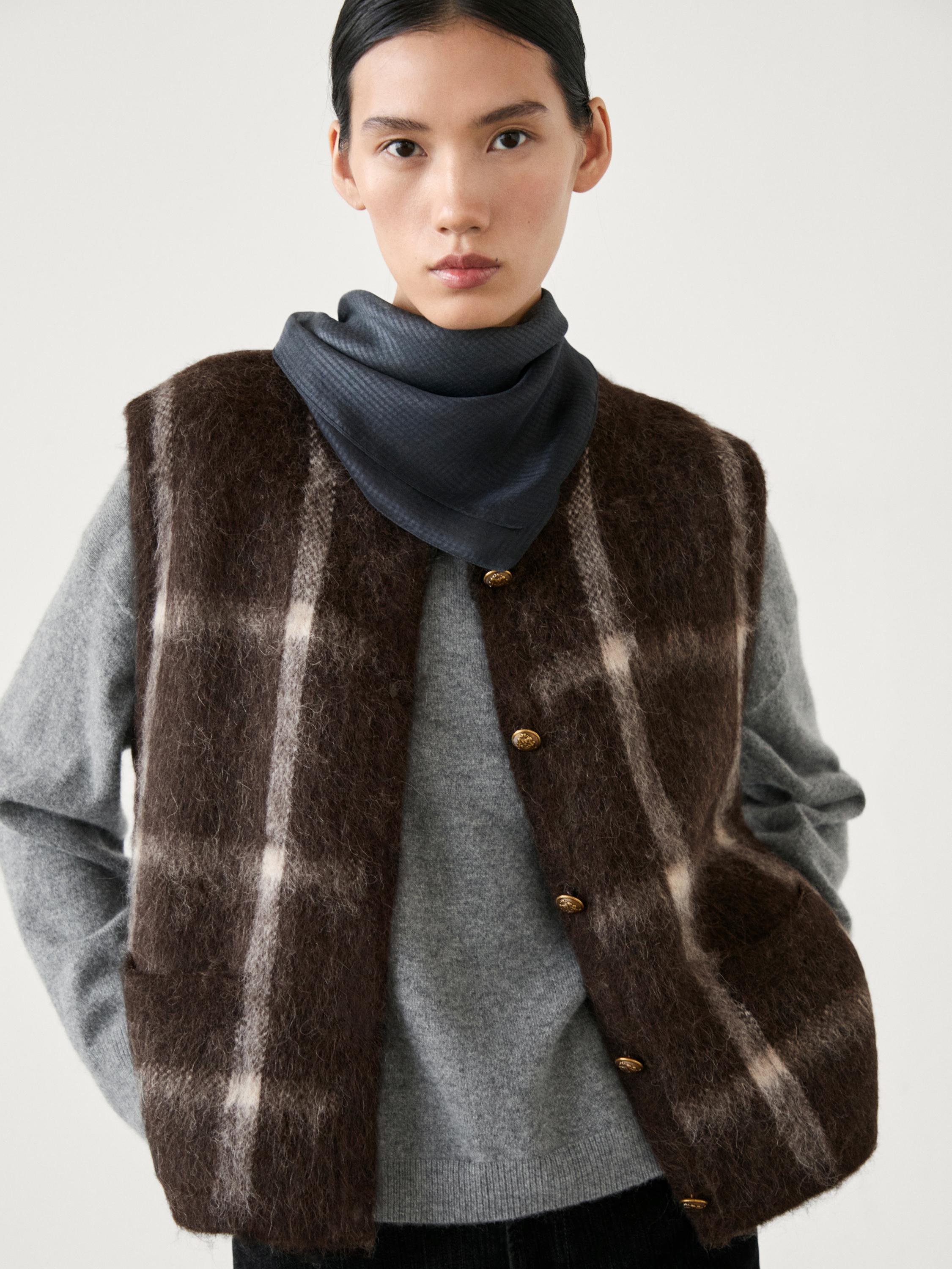 Wool blend check knit vest