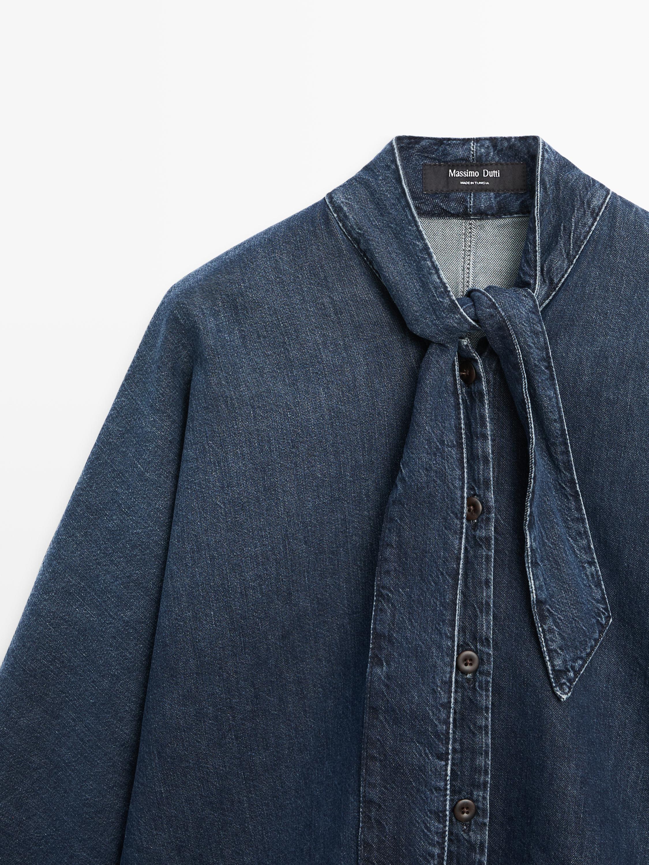 Denim shirt with collar detail — DARK BLUE