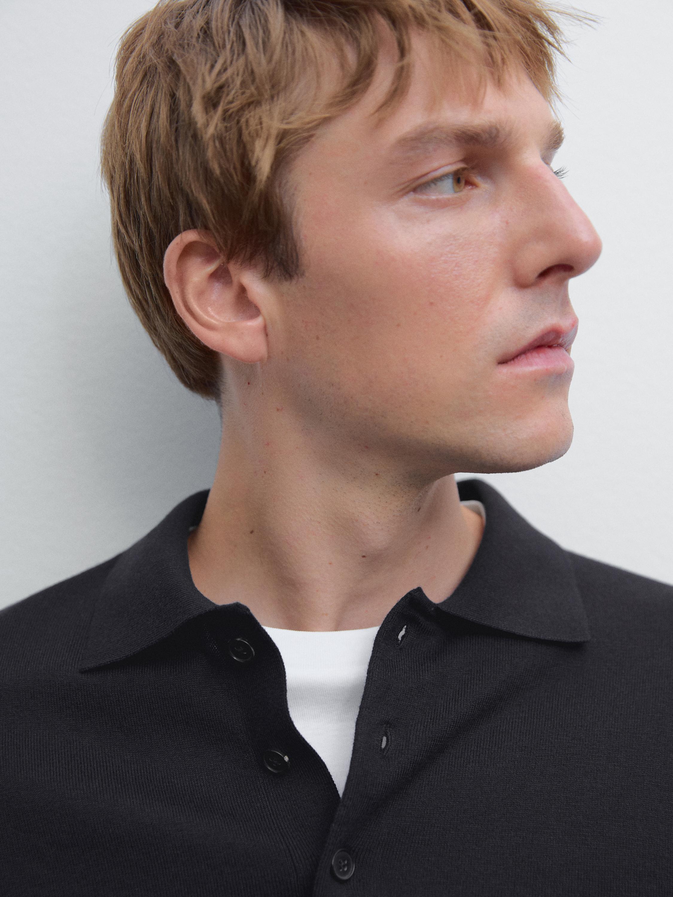 Cotton blend knit polo sweater