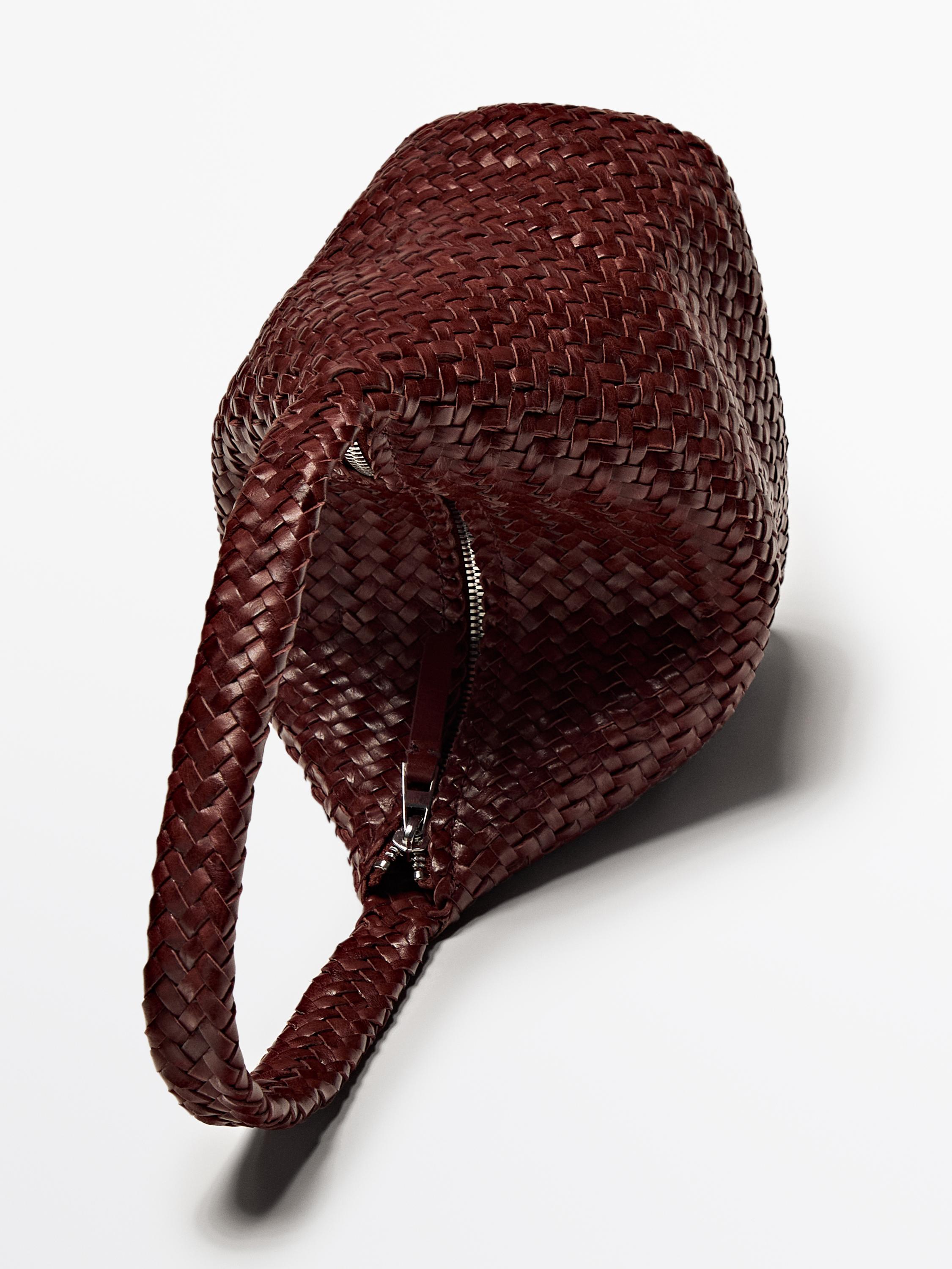 Nappa leather woven bucket bag