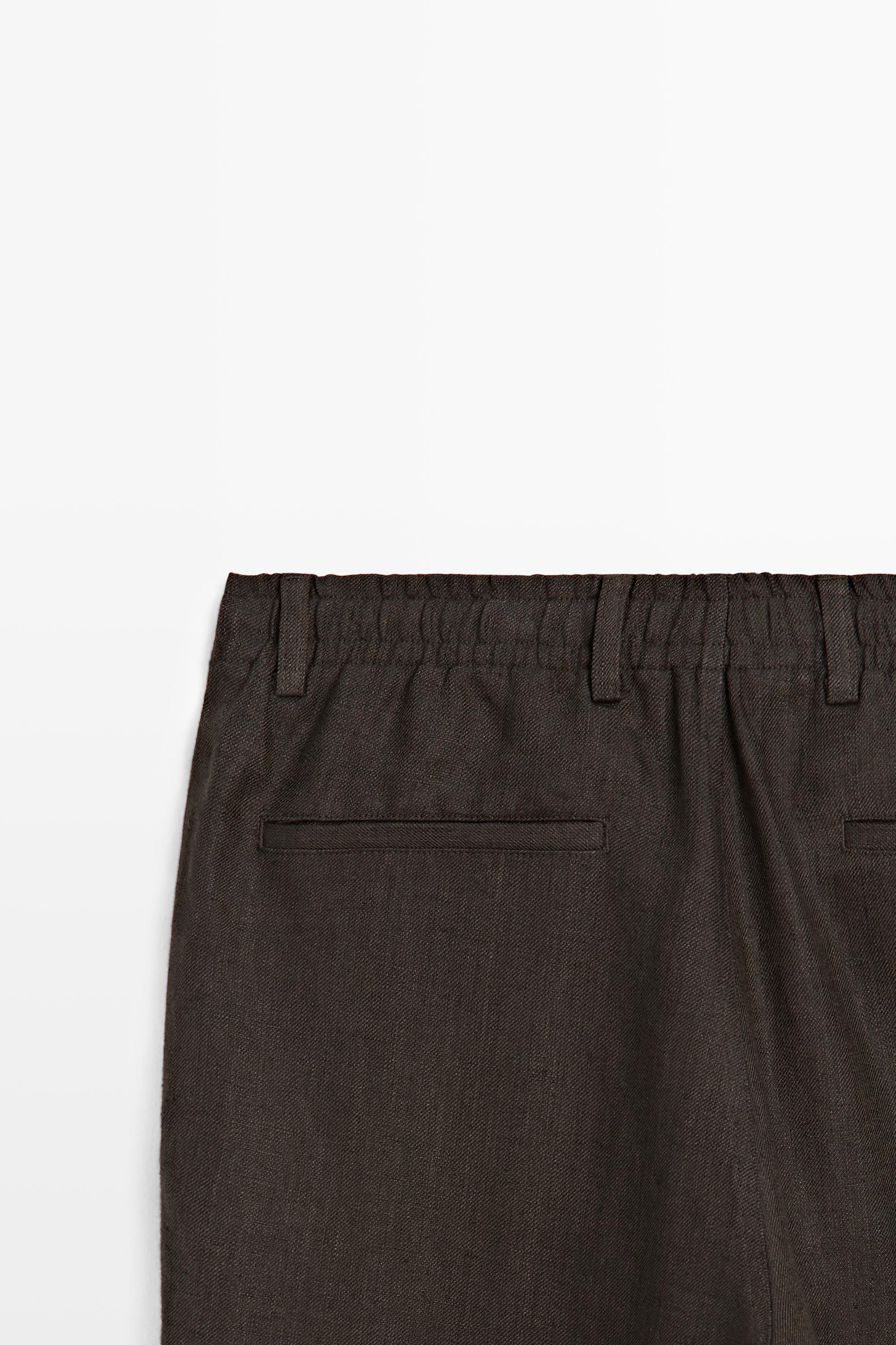100% linen pants with elastic waist — BROWN
