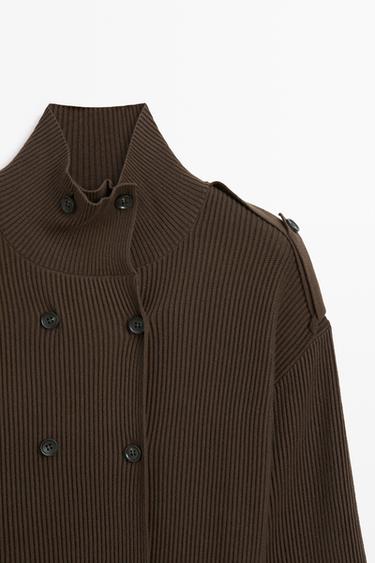 Ribbed knit cardigan with belt — BROWN 4