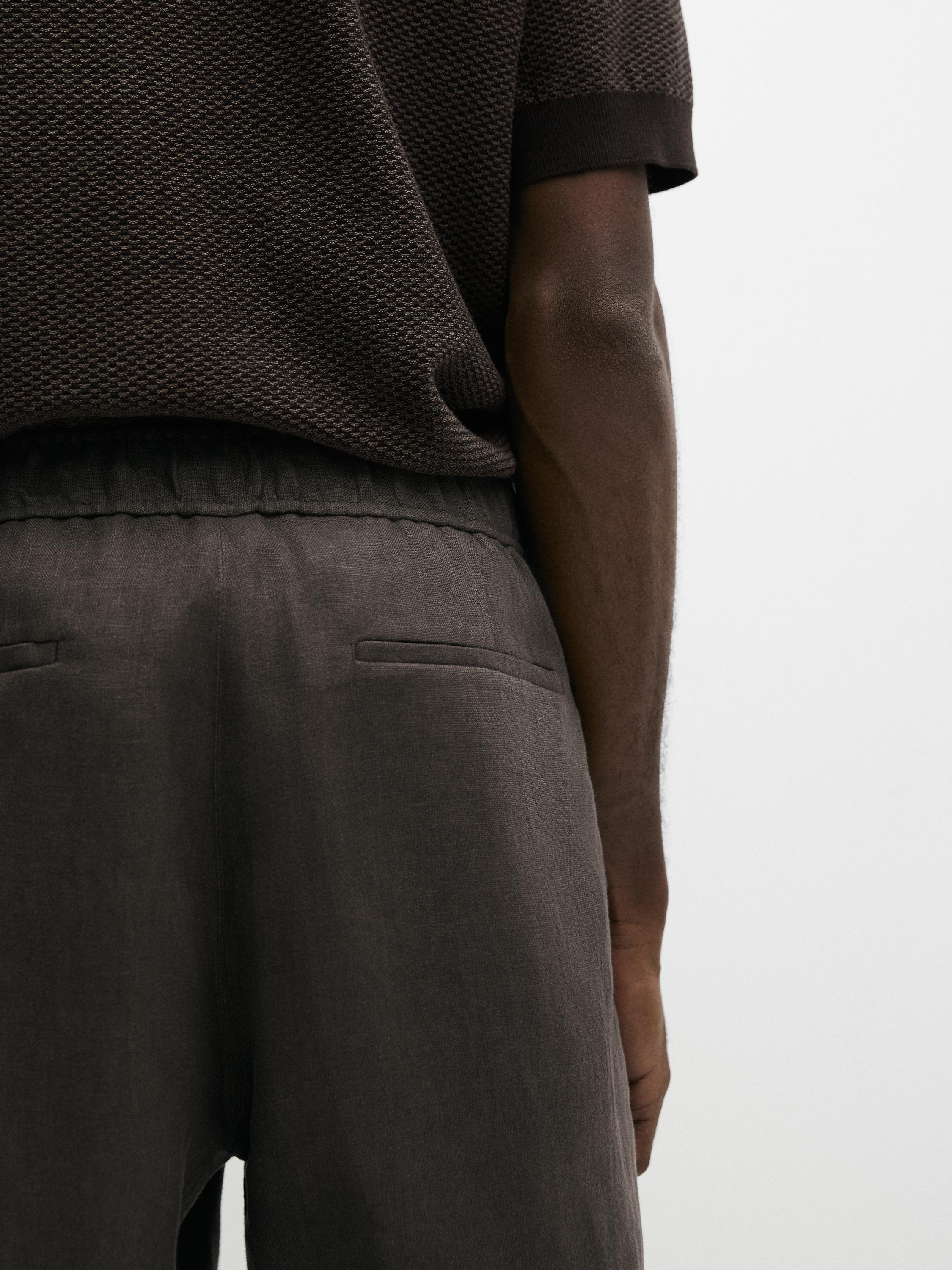 Linen jogger fit pants — Greyish green