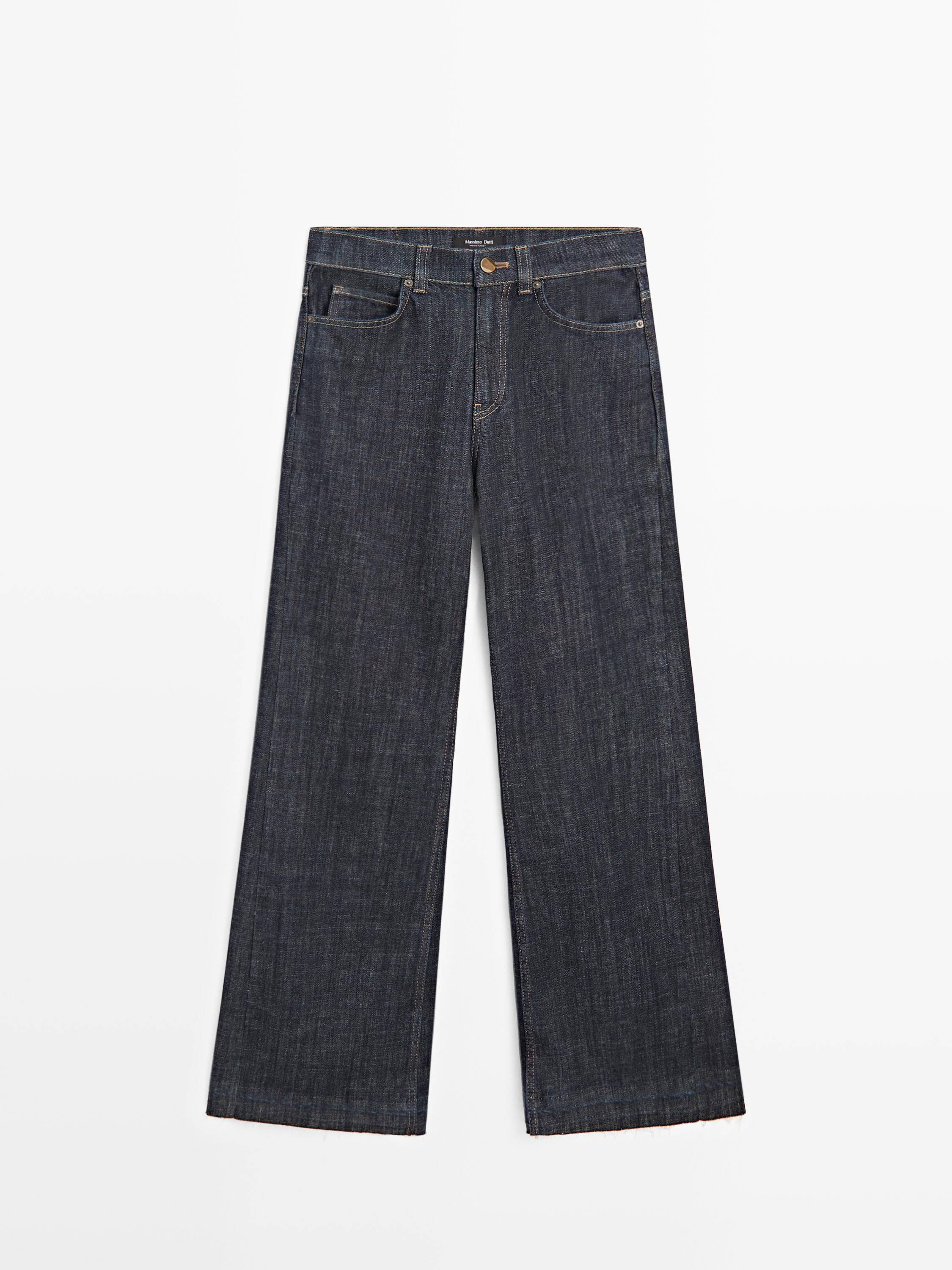 Flared high-waist jeans — DARK BLUE