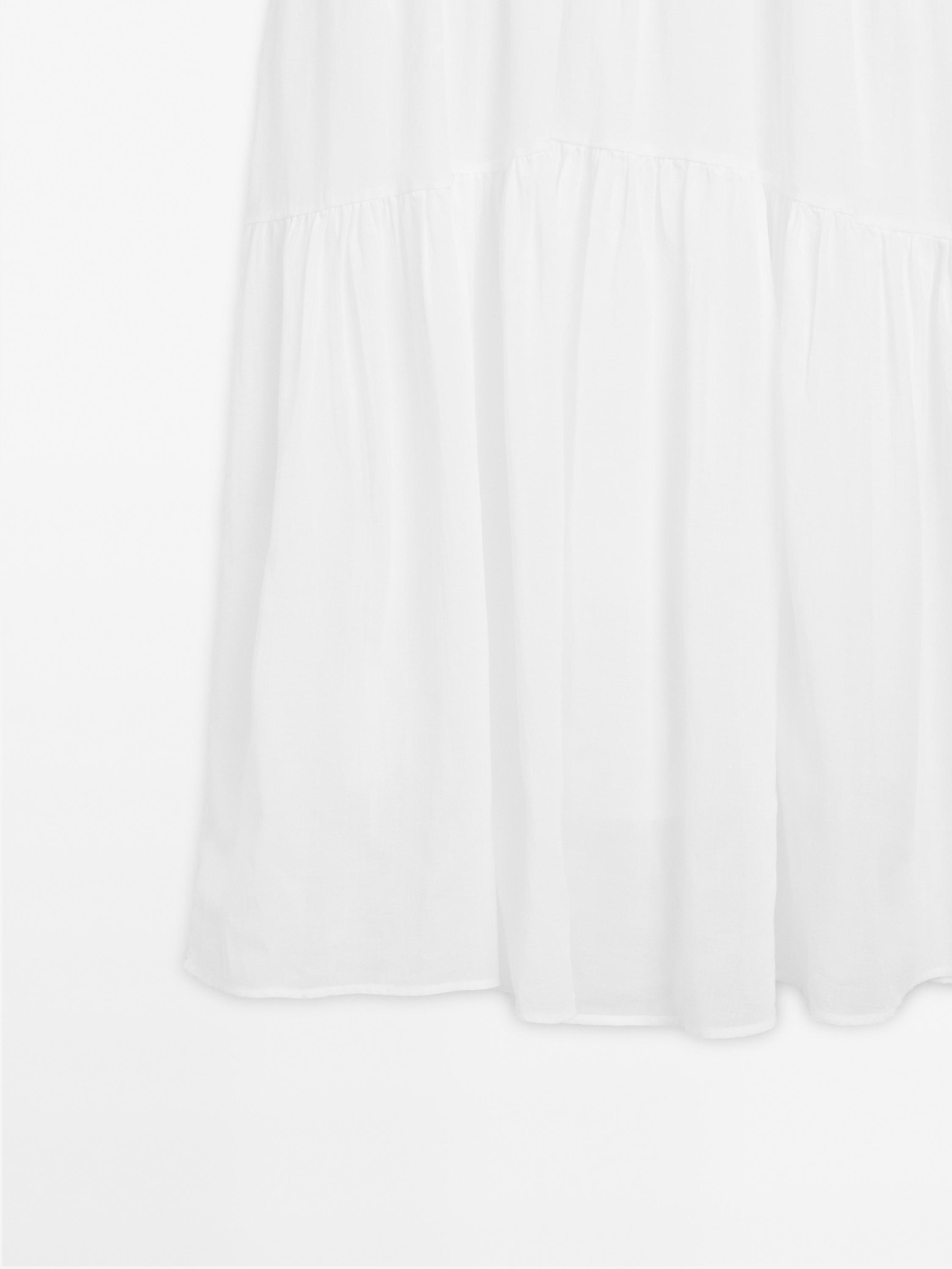 Long contrast V-neck dress · White · Smart / Dresses And