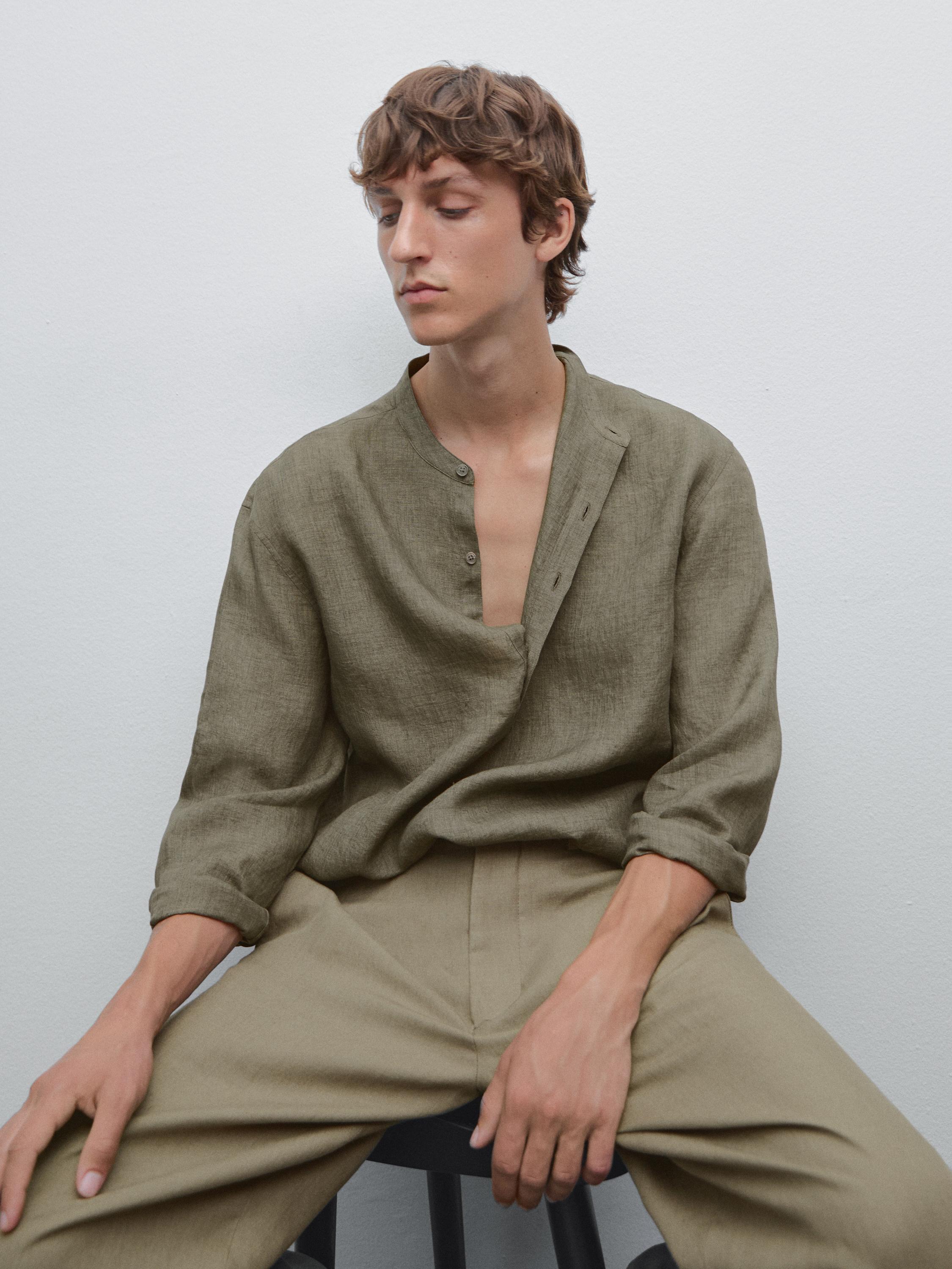 Regular fit faded linen shirt